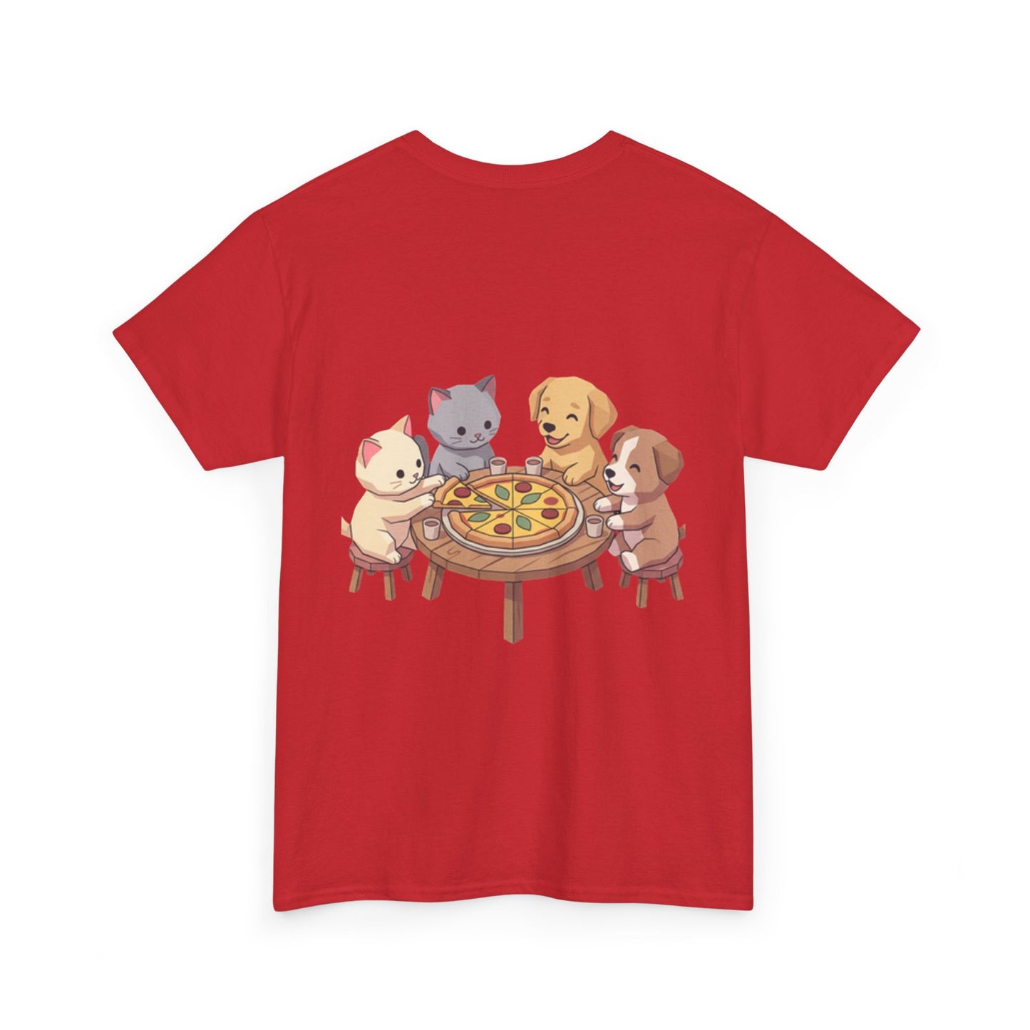 Pizza Party Crew Tee — Cute Cats & Dogs Sharing Pizza Graphic T-Shirt