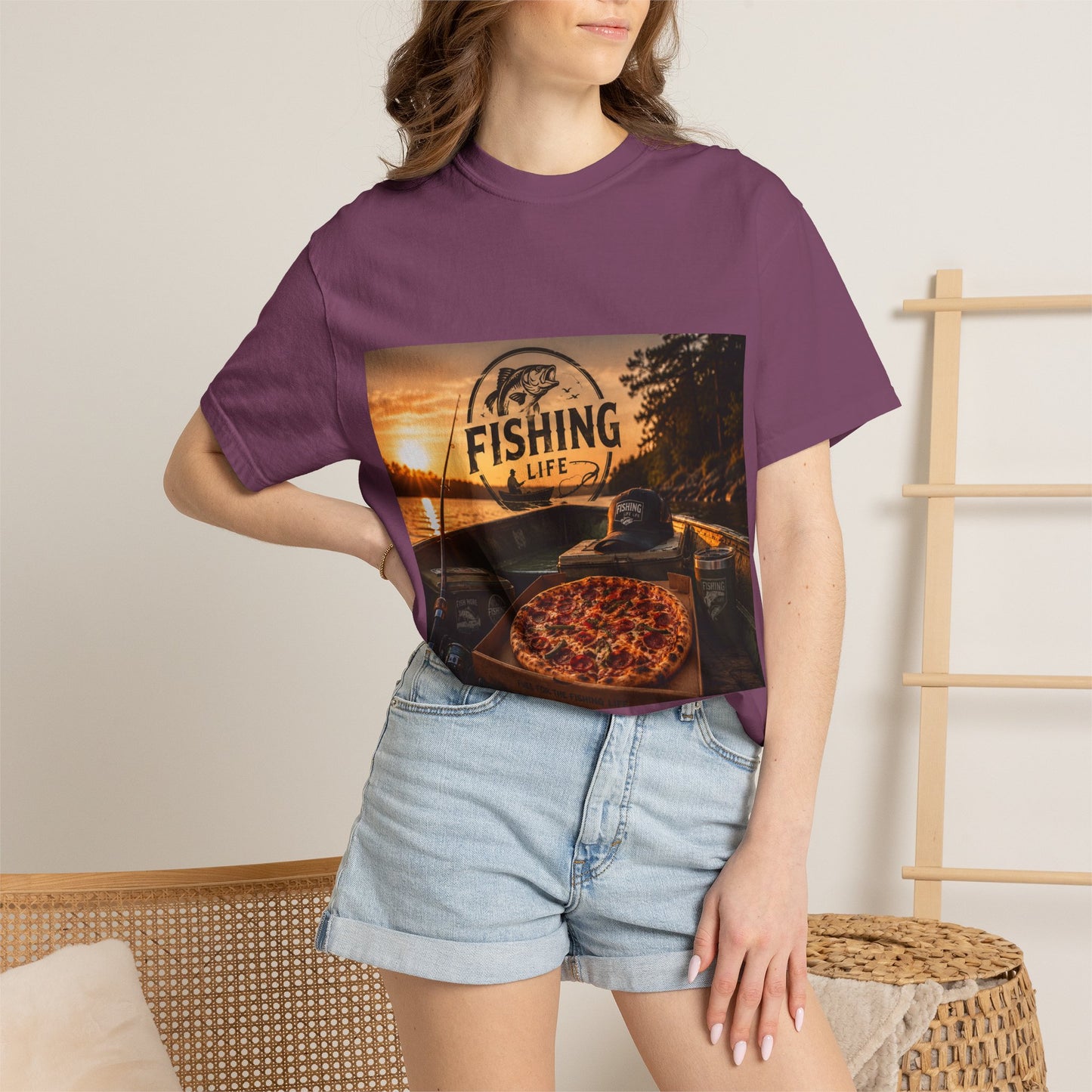Fishing Life T-Shirt — Sunset Boat Pizza Graphic Tee