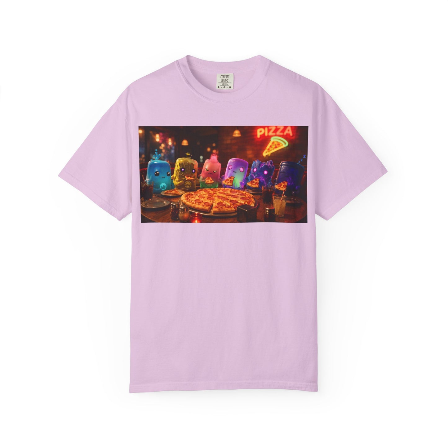 Pizza Night Ghosts T-Shirt — Neon Retro Pizza Party Tee