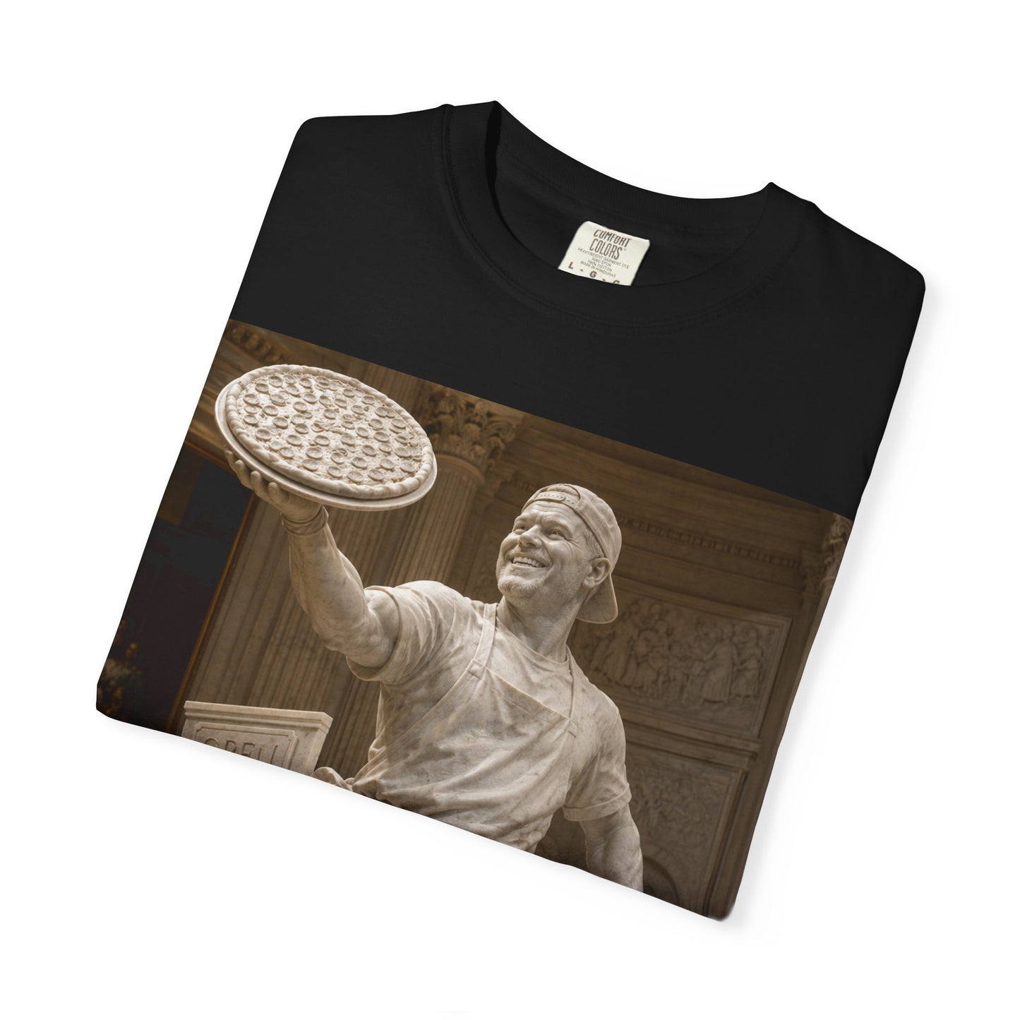 Pizza Statue Photo T-Shirt — Vintage Roman Sculpture Graphic Tee