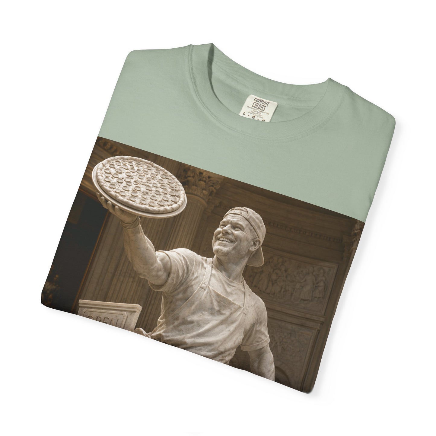 Pizza Statue Photo T-Shirt — Vintage Roman Sculpture Graphic Tee