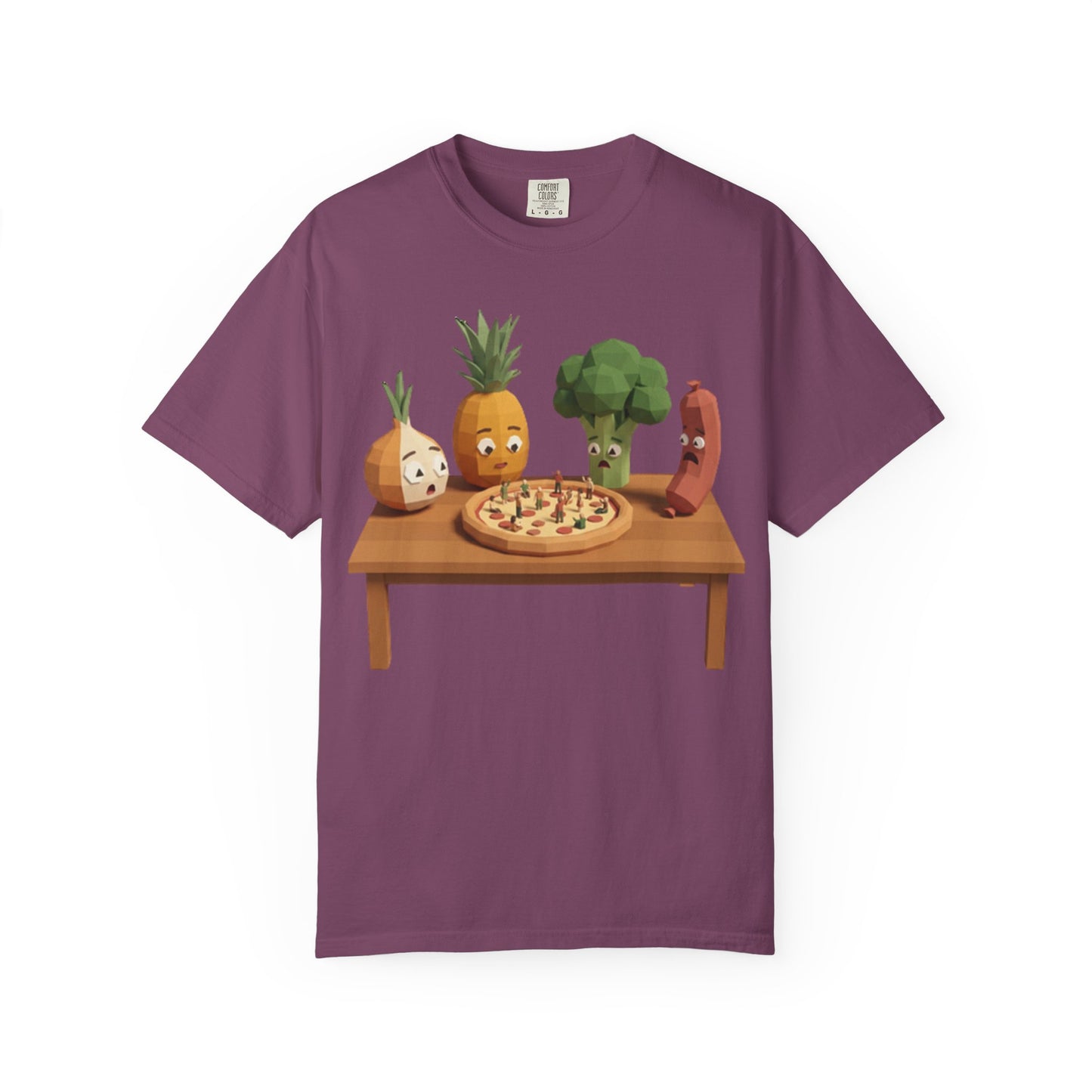 Pizza Night Veggie T-Shirt — Cute Cartoon Pineapple, Broccoli & Friends