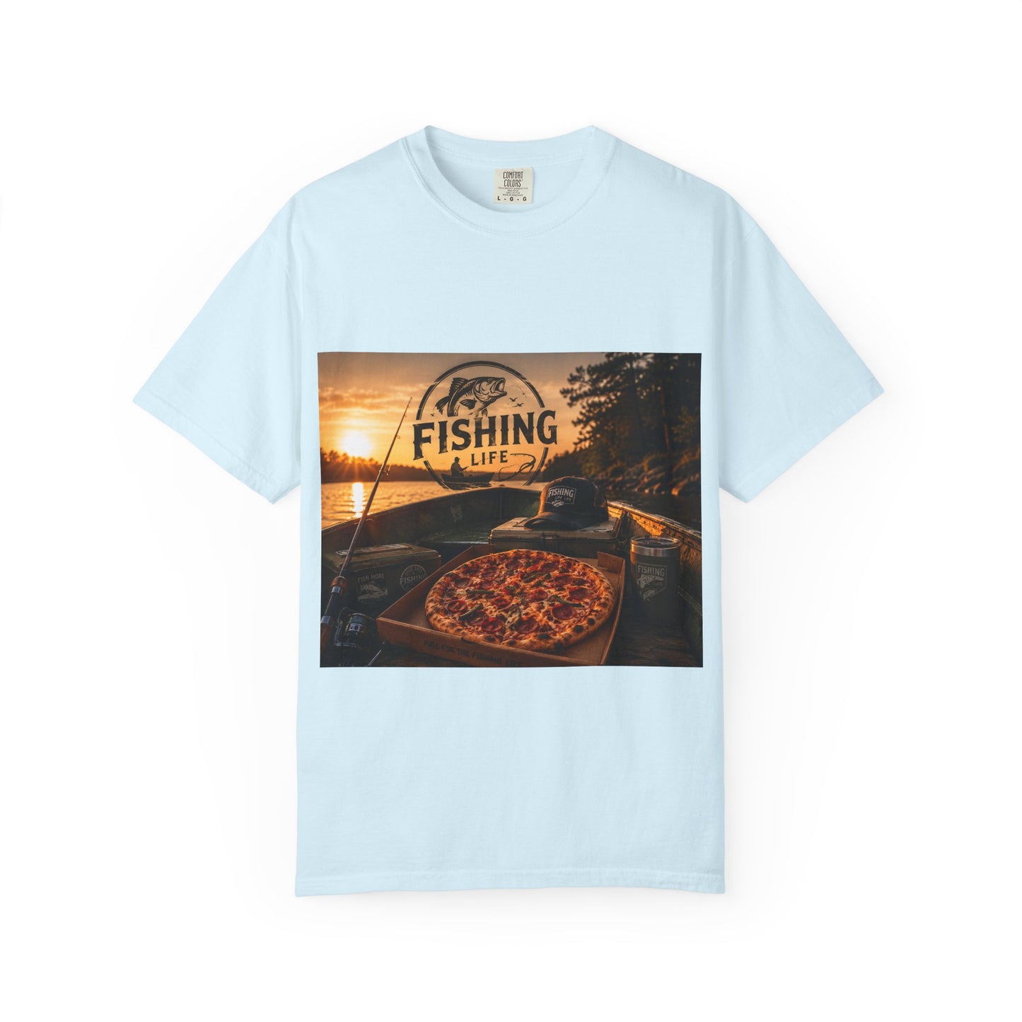 Fishing Life T-Shirt — Sunset Boat Pizza Graphic Tee