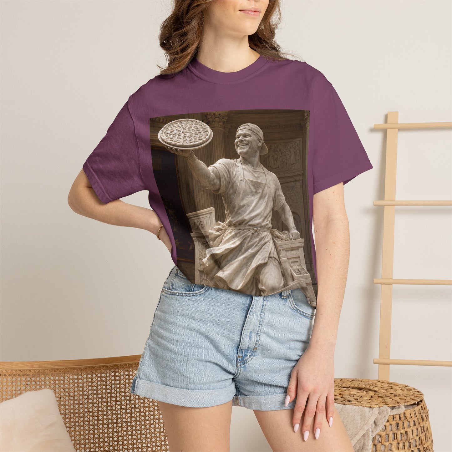 Pizza Statue Photo T-Shirt — Vintage Roman Sculpture Graphic Tee