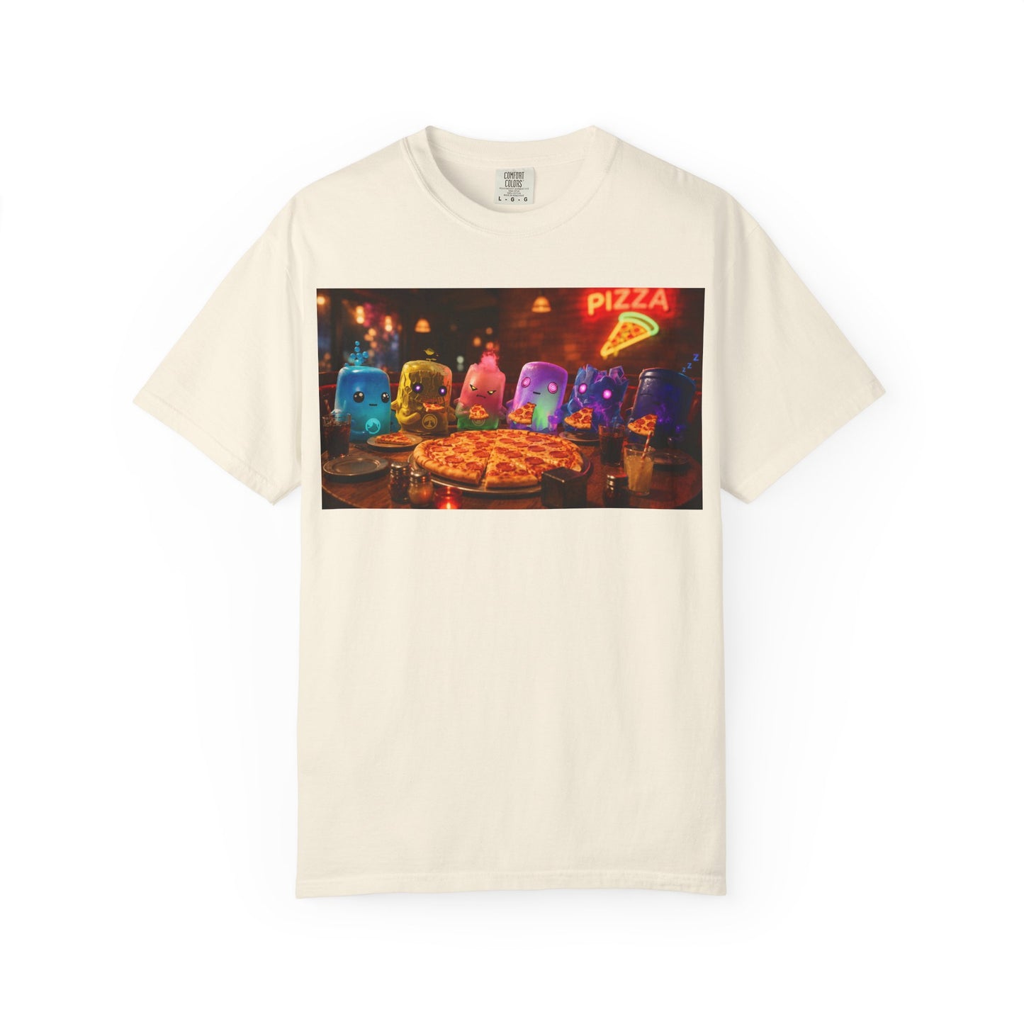 Pizza Night Ghosts T-Shirt — Neon Retro Pizza Party Tee