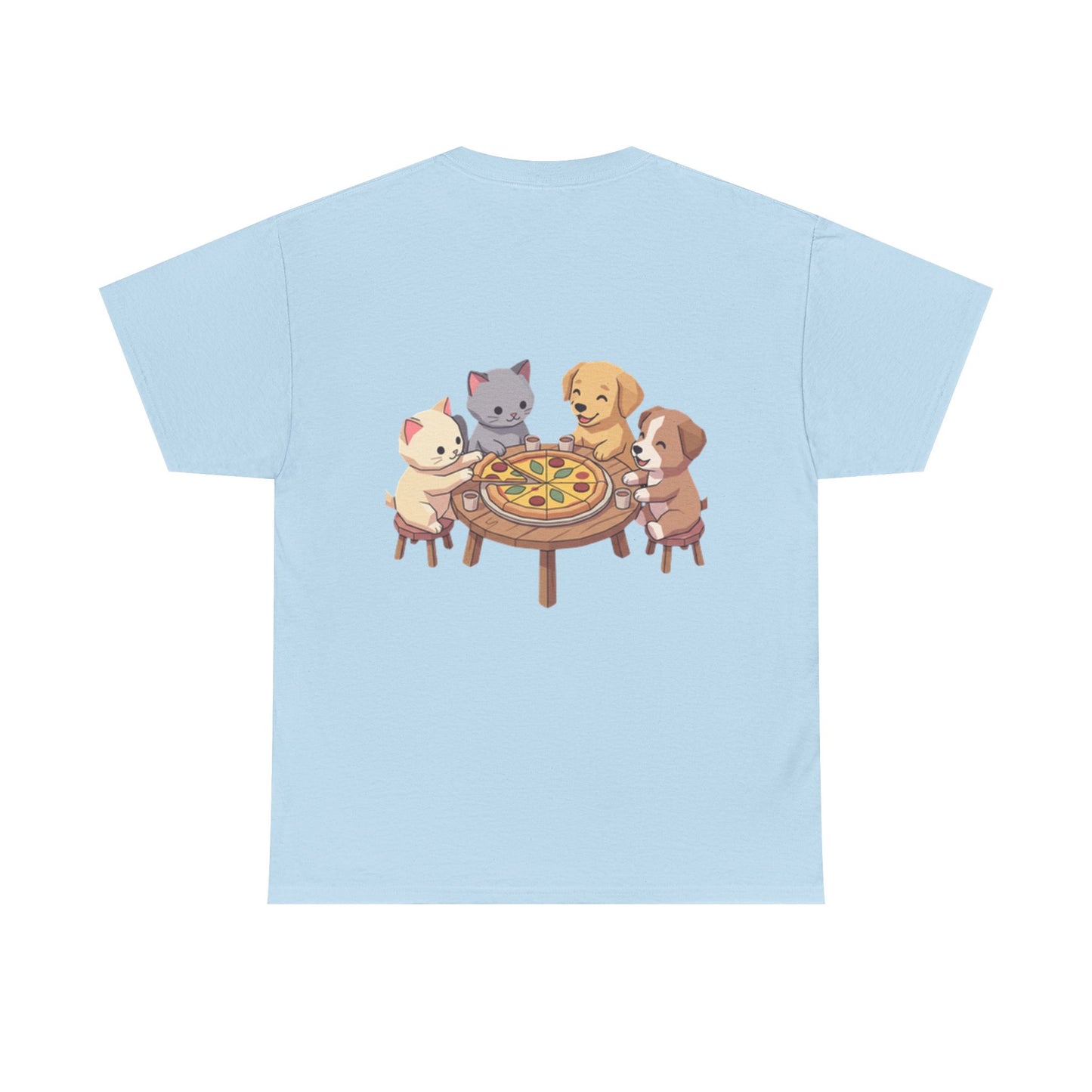 Pizza Party Crew Tee — Cute Cats & Dogs Sharing Pizza Graphic T-Shirt