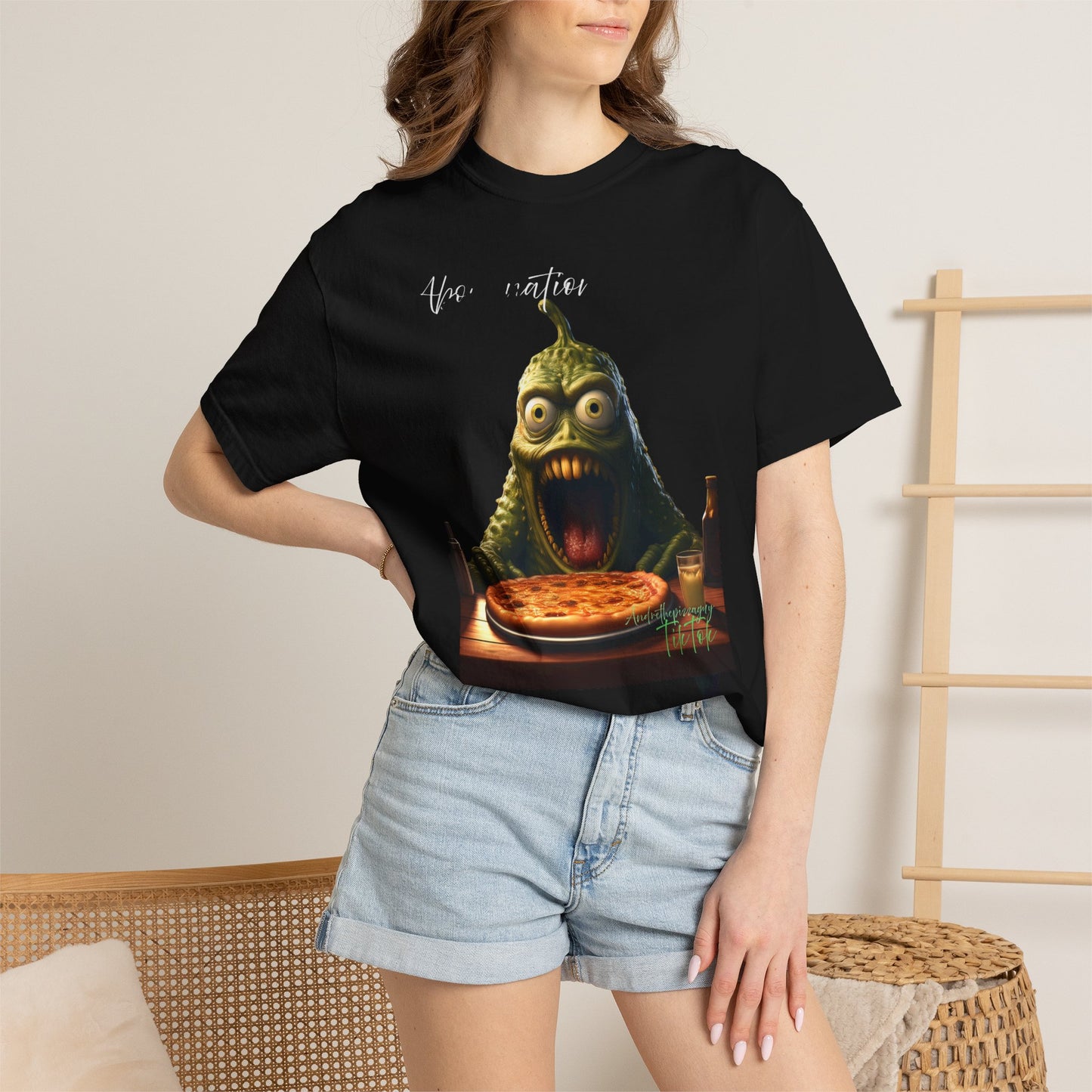 Monster Eating Pizza T-Shirt — Funny Creepy Pizza Lover Tee