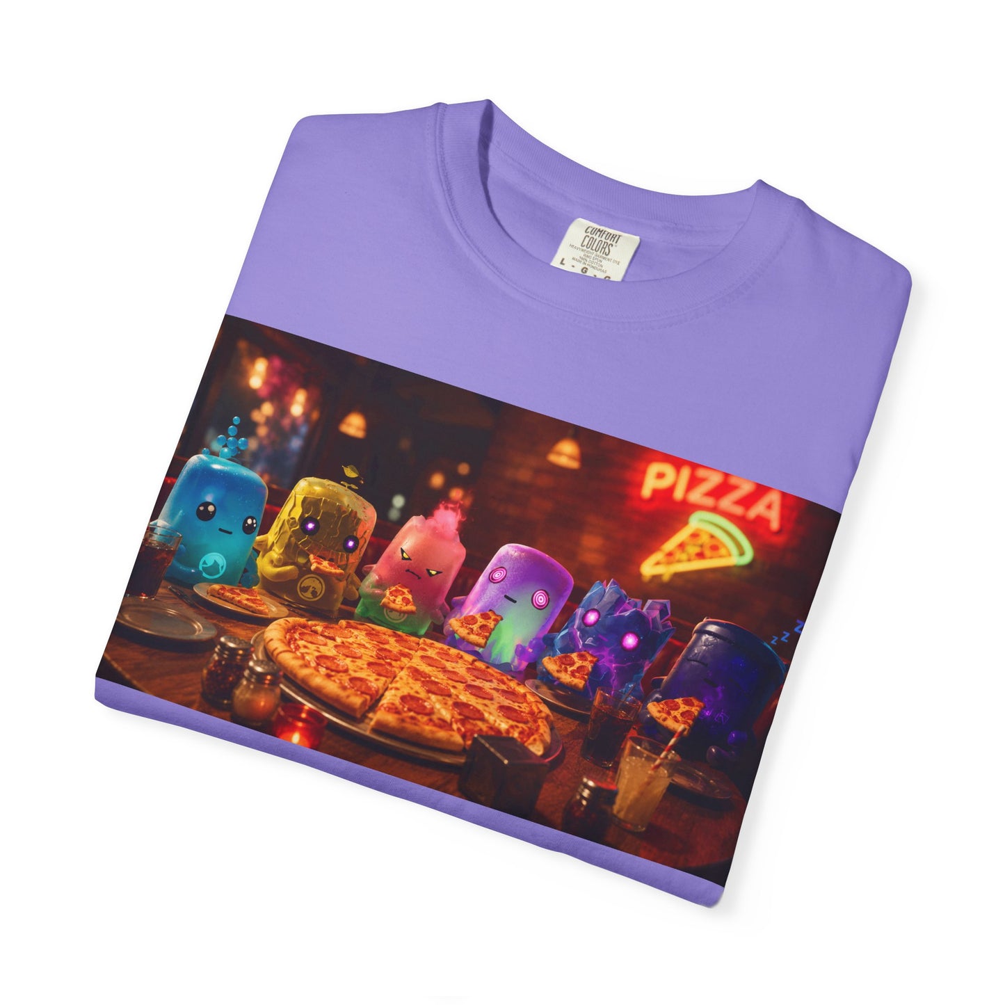 Pizza Night Ghosts T-Shirt — Neon Retro Pizza Party Tee