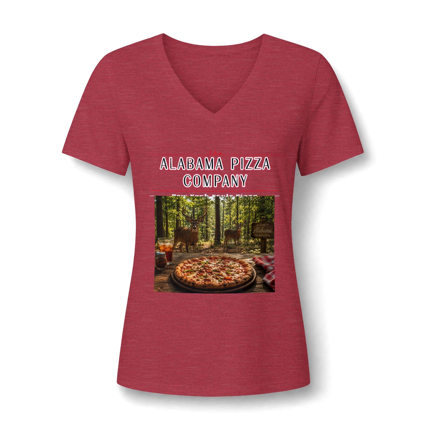 Pizza Company V-Neck Tee — Rustic Wood-Fired Pizza Photo Shirt