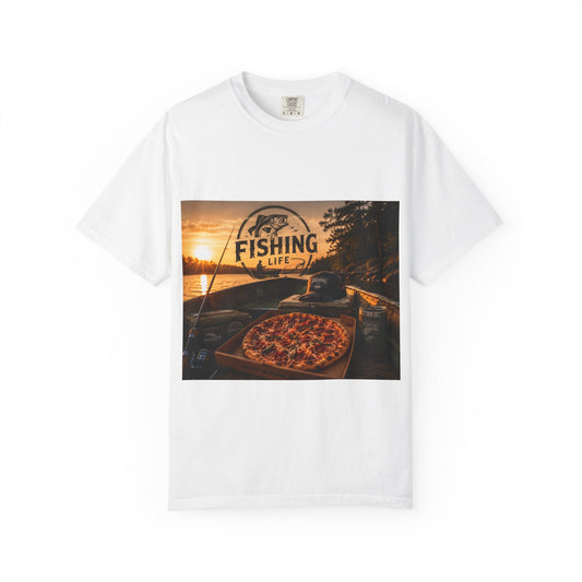 Fishing Life T-Shirt — Sunset Boat Pizza Graphic Tee