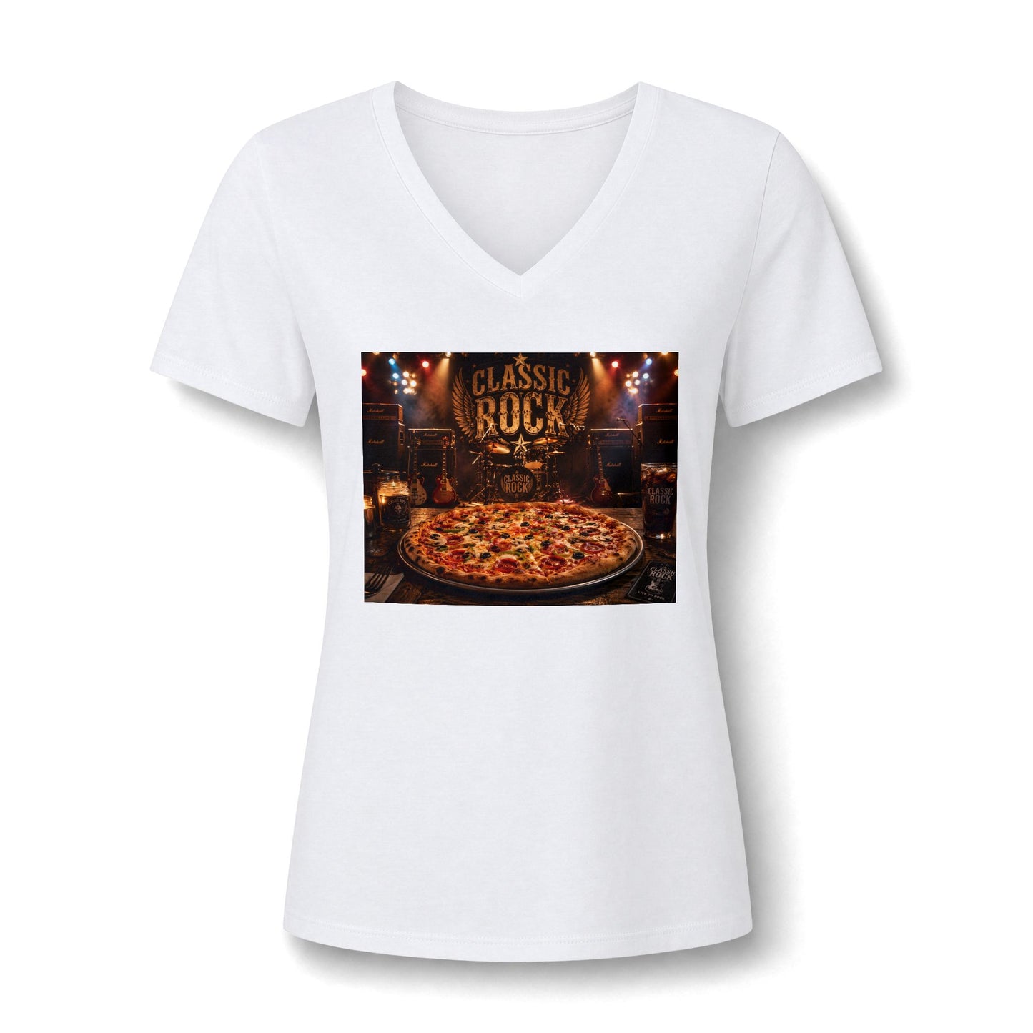 Classic Rock Pizza V-Neck Tee