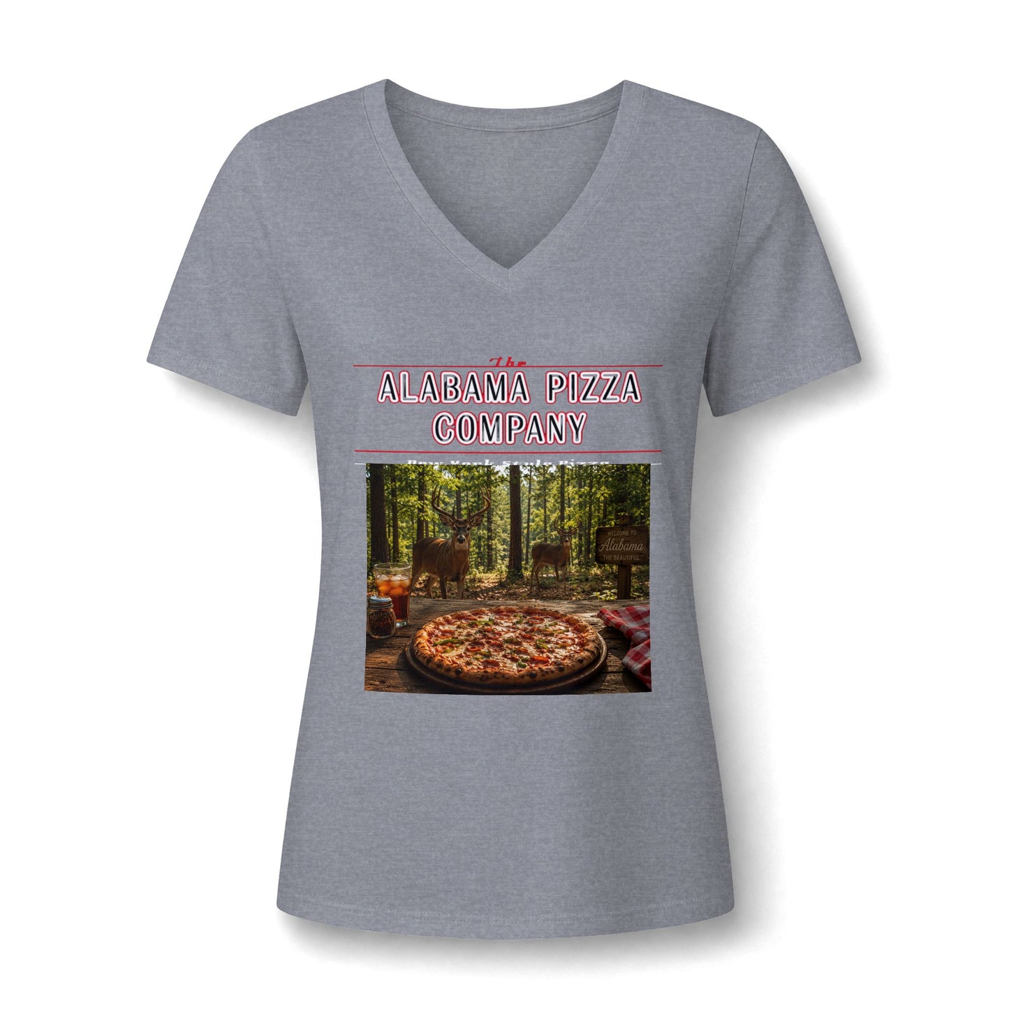 Pizza Company V-Neck Tee — Rustic Wood-Fired Pizza Photo Shirt