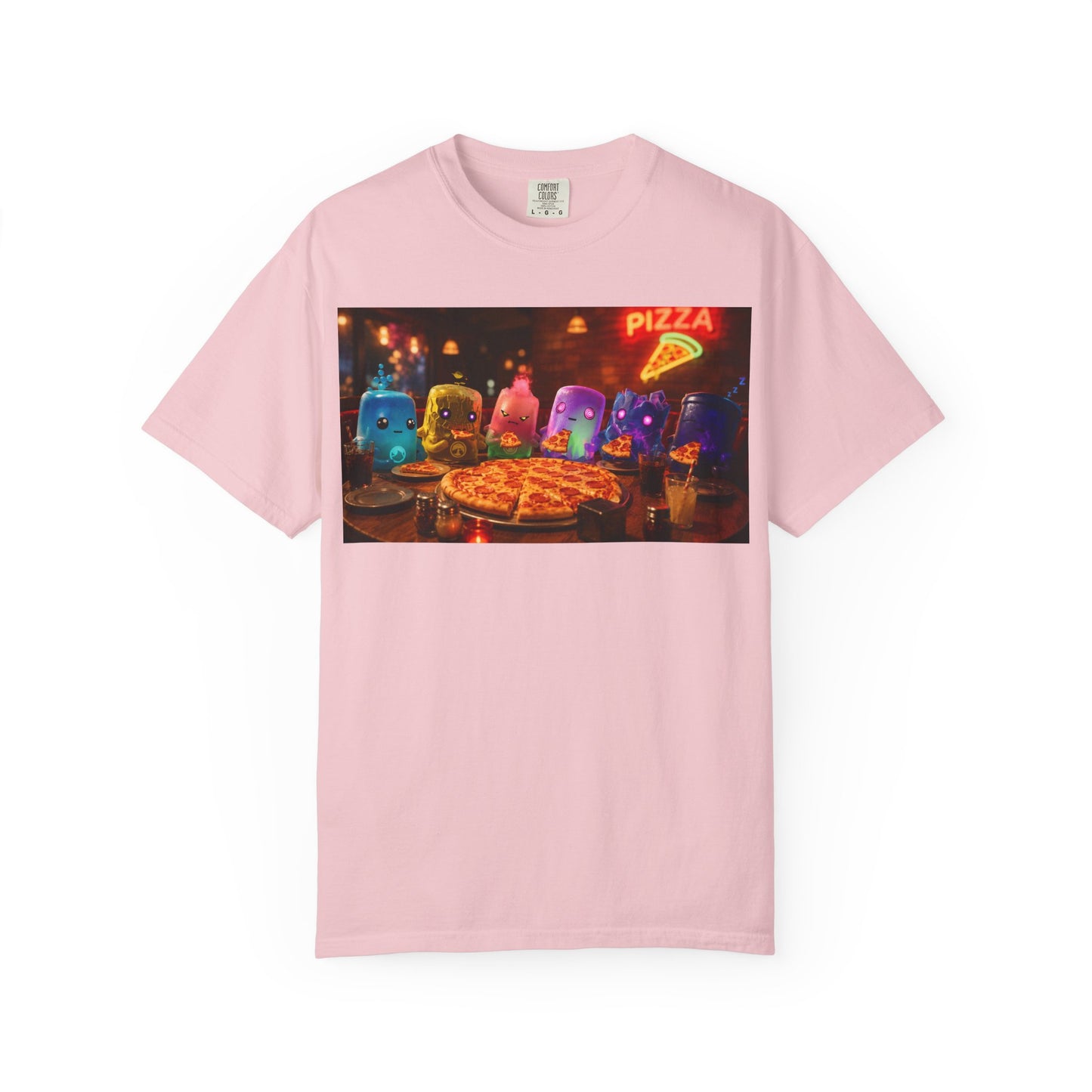 Pizza Night Ghosts T-Shirt — Neon Retro Pizza Party Tee