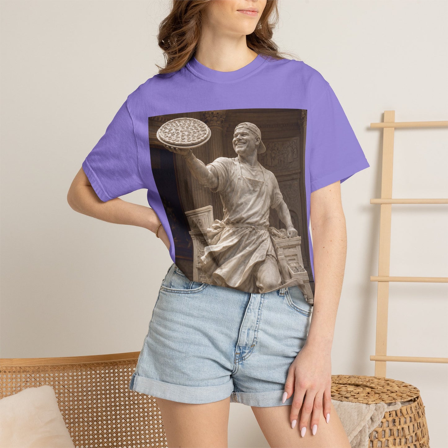 Pizza Statue Photo T-Shirt — Vintage Roman Sculpture Graphic Tee
