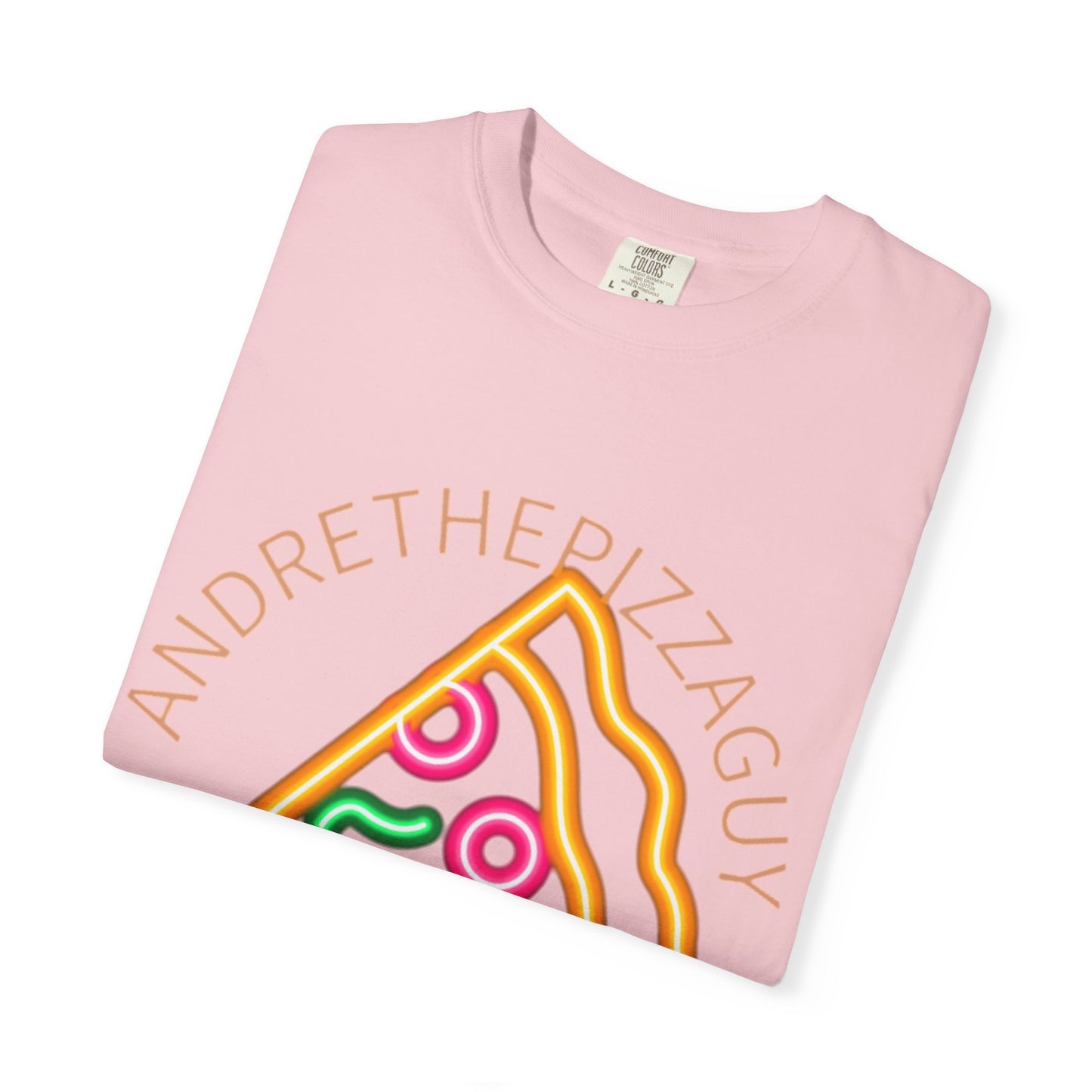 Pizza Slice Graphic T-Shirt – "ANDRETHEPIZZAGUY" Neon Design