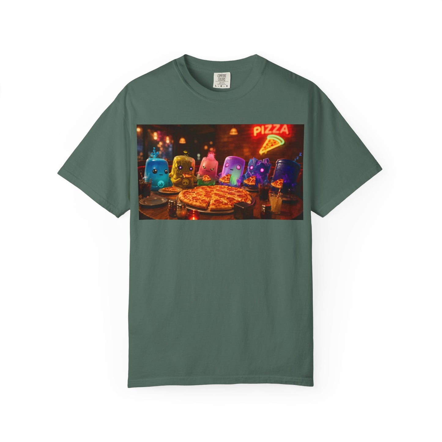 Pizza Night Ghosts T-Shirt — Neon Retro Pizza Party Tee
