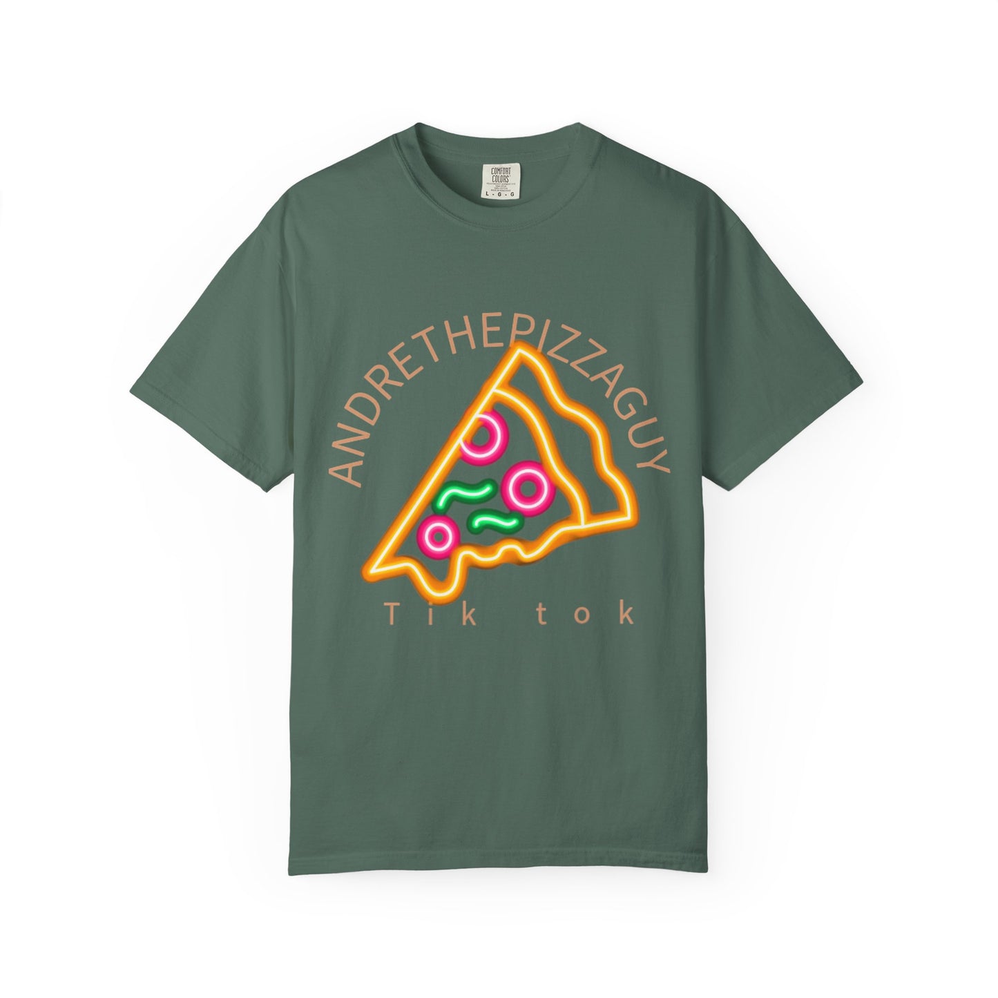 Pizza Slice Graphic T-Shirt – "ANDRETHEPIZZAGUY" Neon Design