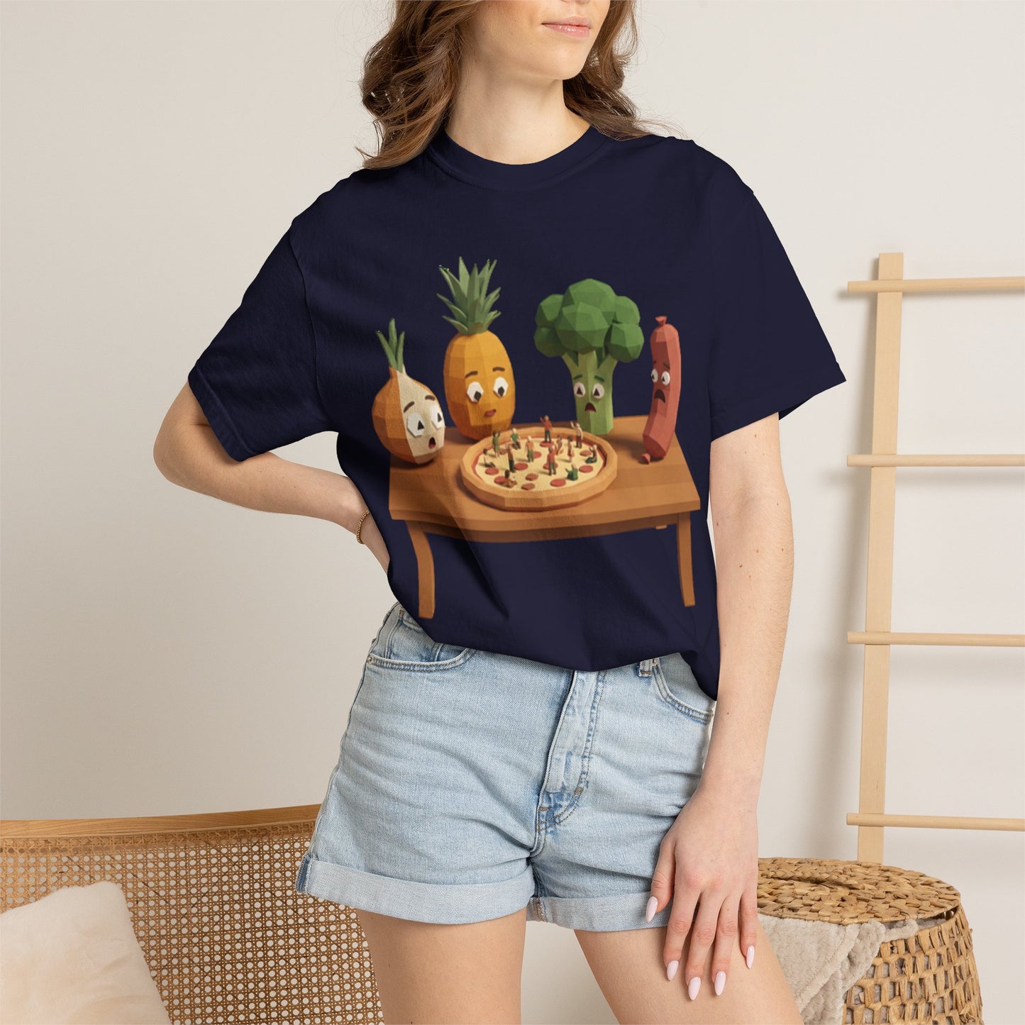 Pizza Night Veggie T-Shirt — Cute Cartoon Pineapple, Broccoli & Friends