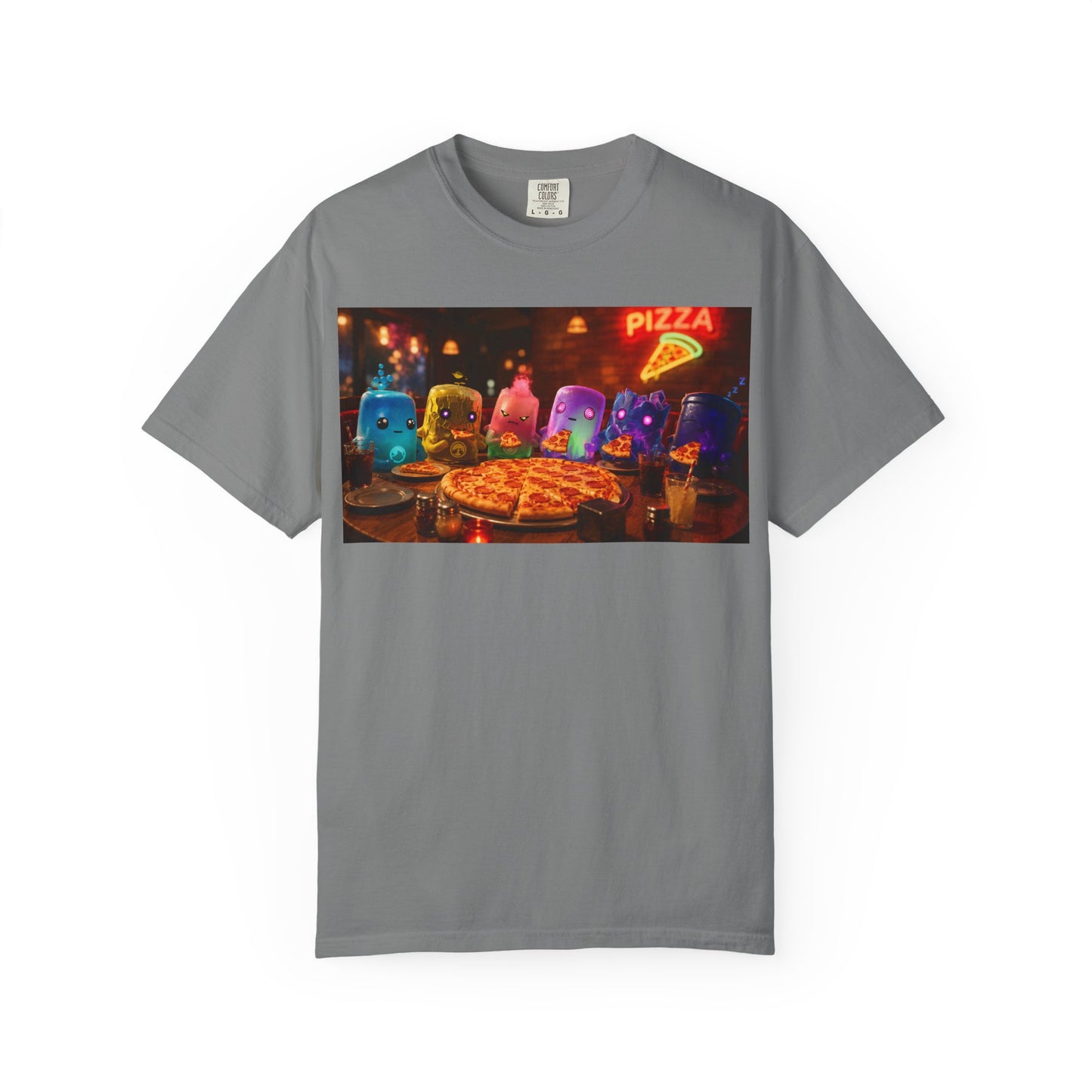 Pizza Night Ghosts T-Shirt — Neon Retro Pizza Party Tee