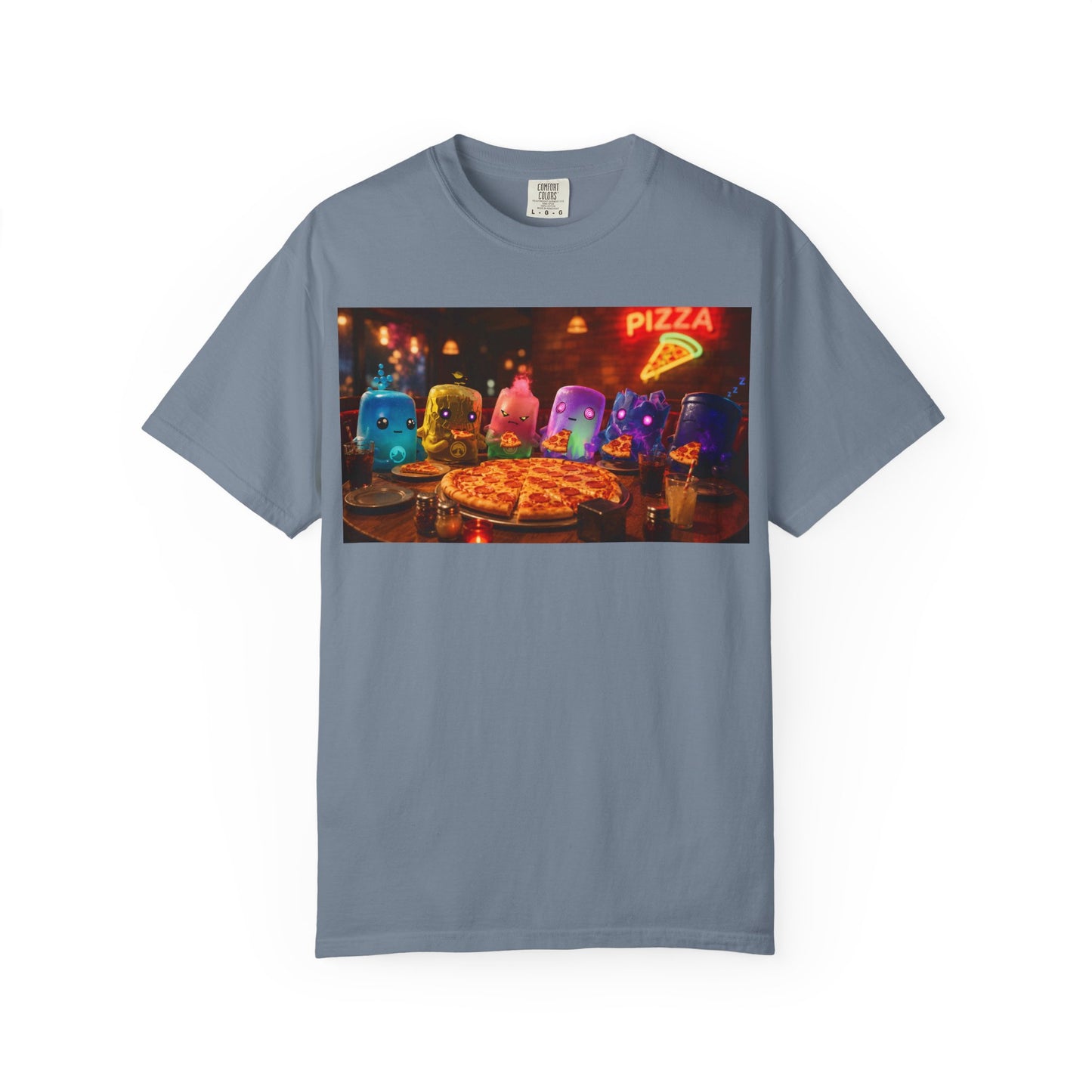 Pizza Night Ghosts T-Shirt — Neon Retro Pizza Party Tee