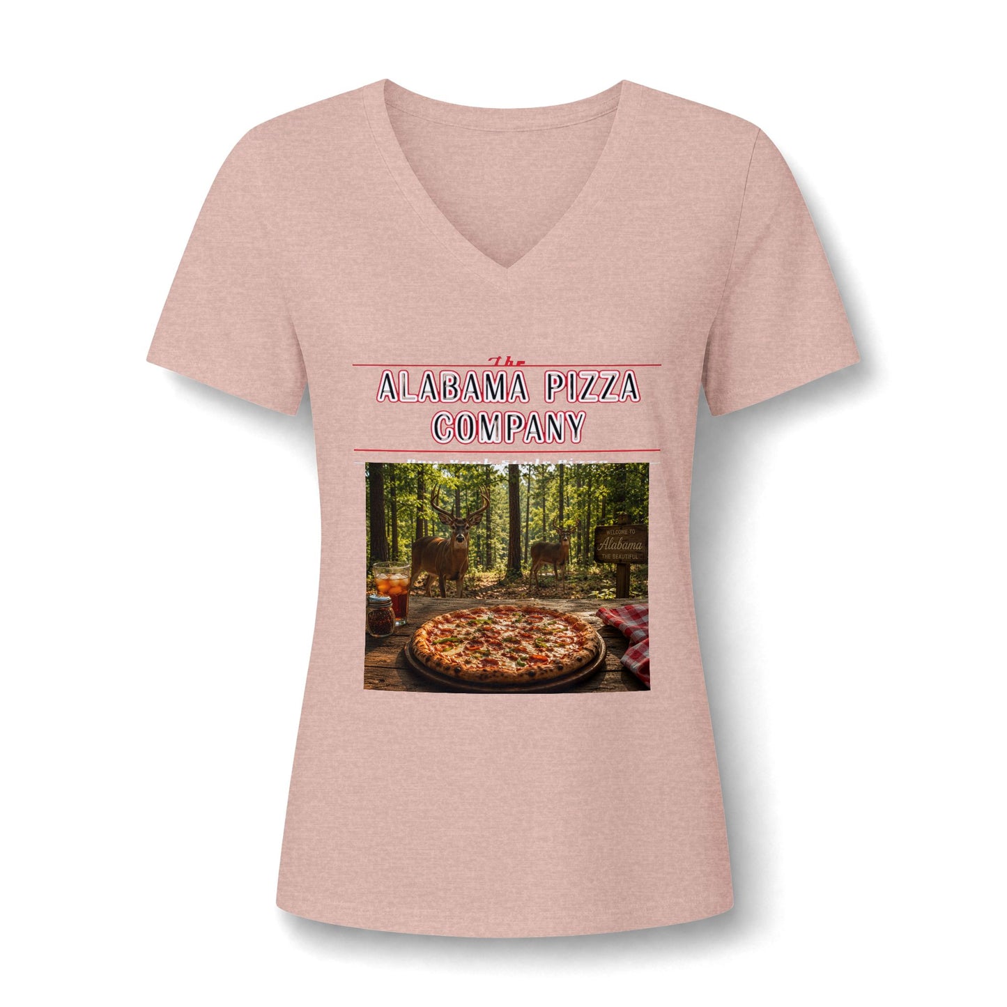Pizza Company V-Neck Tee — Rustic Wood-Fired Pizza Photo Shirt
