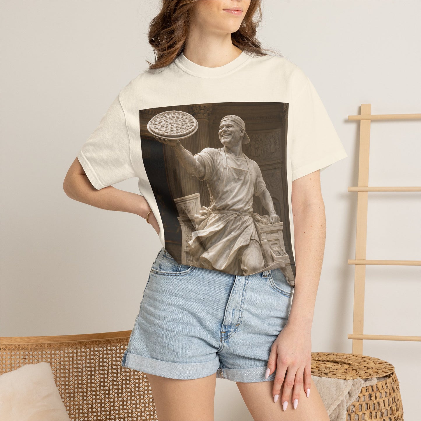 Pizza Statue Photo T-Shirt — Vintage Roman Sculpture Graphic Tee