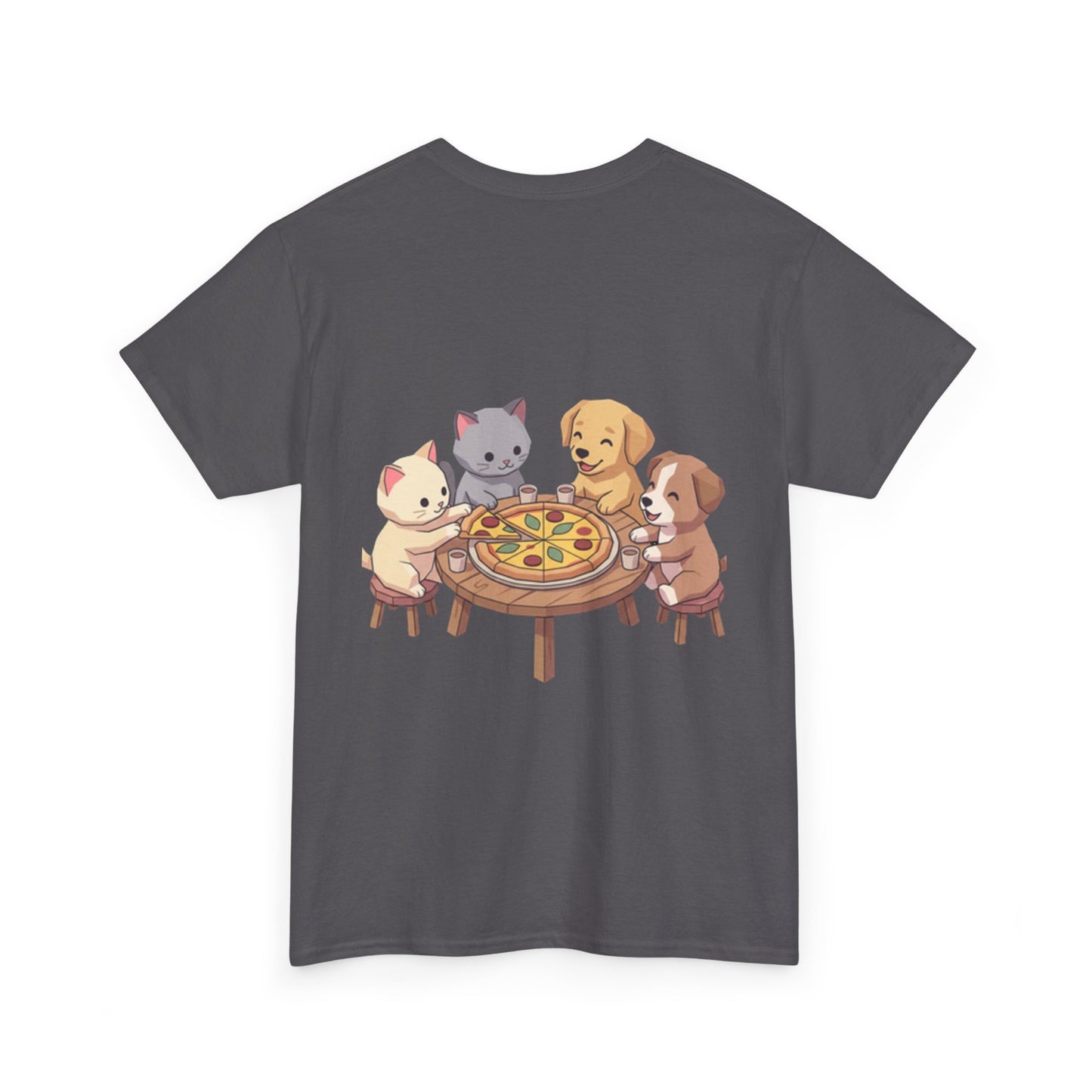 Pizza Party Crew Tee — Cute Cats & Dogs Sharing Pizza Graphic T-Shirt