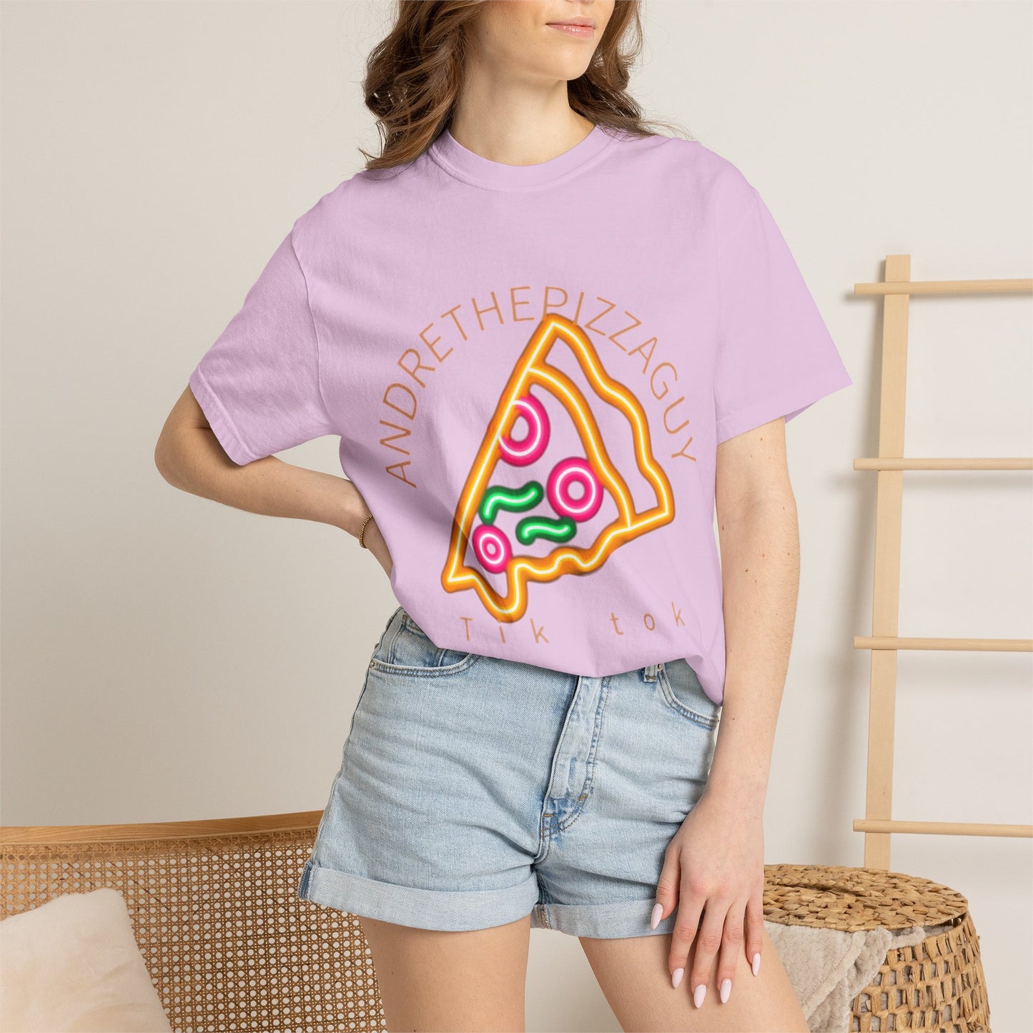 Pizza Slice Graphic T-Shirt – "ANDRETHEPIZZAGUY" Neon Design