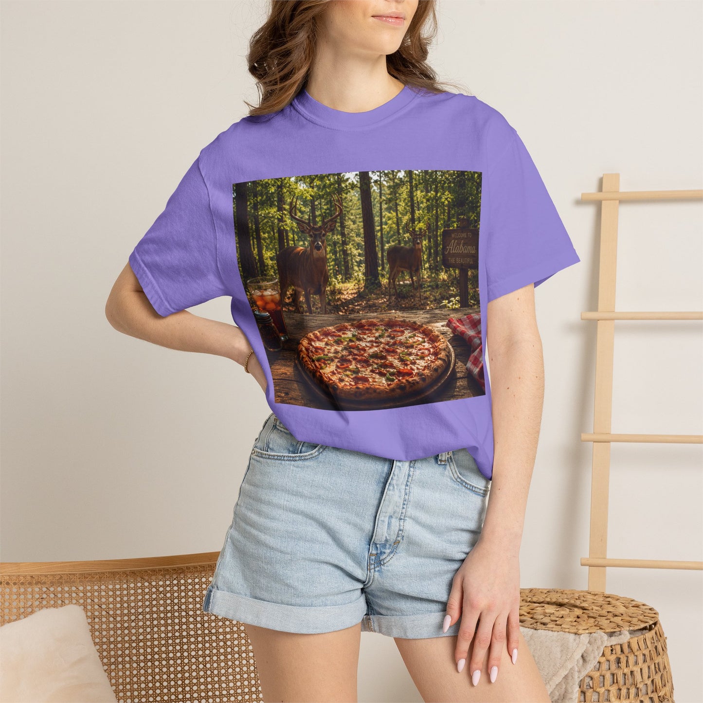 Pizza Picnic T‑Shirt — Forest Camping Pizza Scene