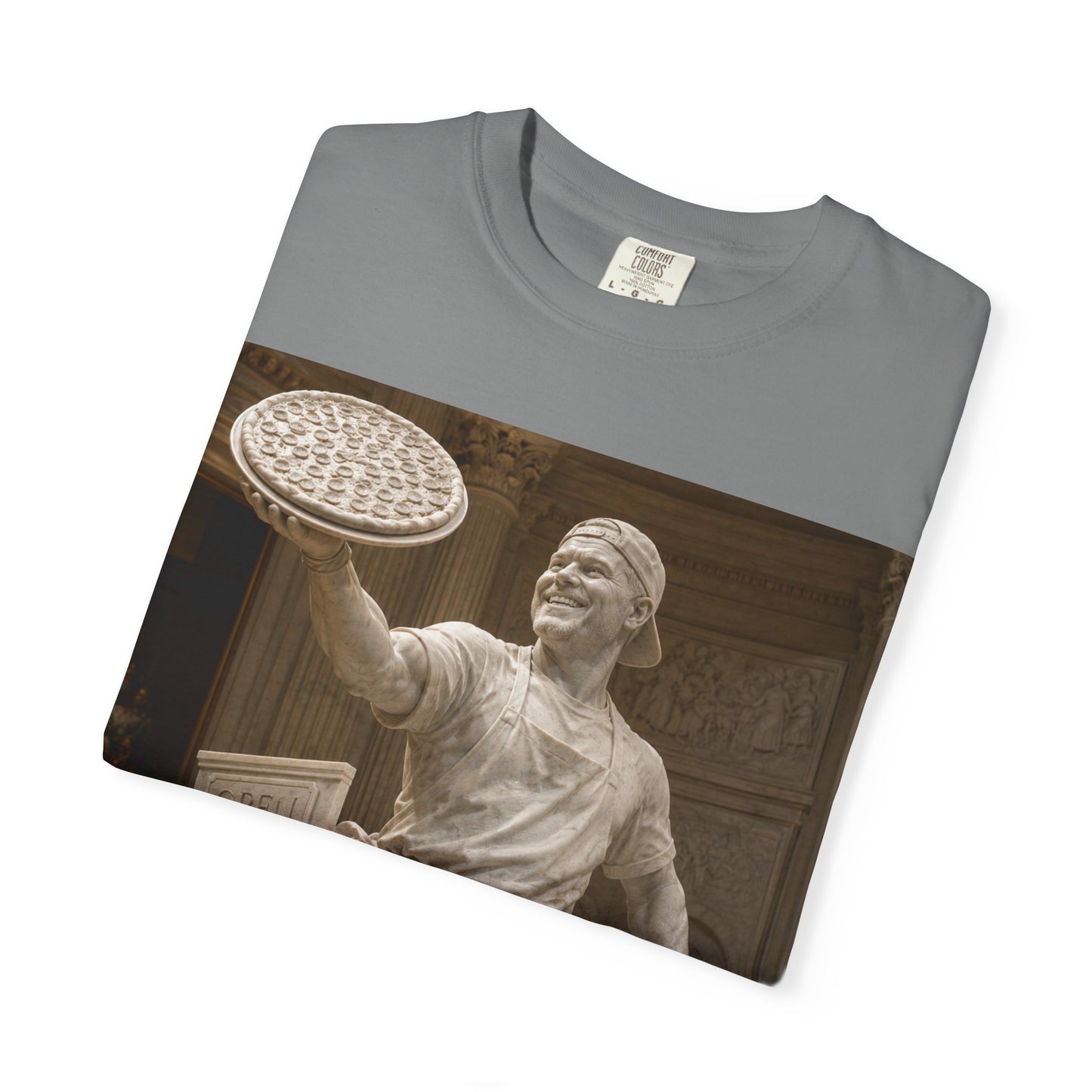 Pizza Statue Photo T-Shirt — Vintage Roman Sculpture Graphic Tee