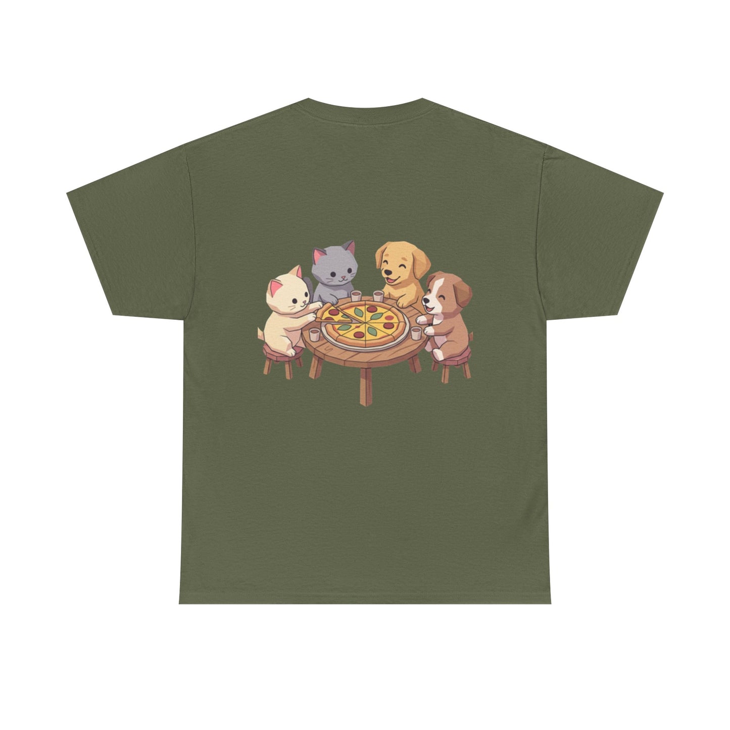Pizza Party Crew Tee — Cute Cats & Dogs Sharing Pizza Graphic T-Shirt