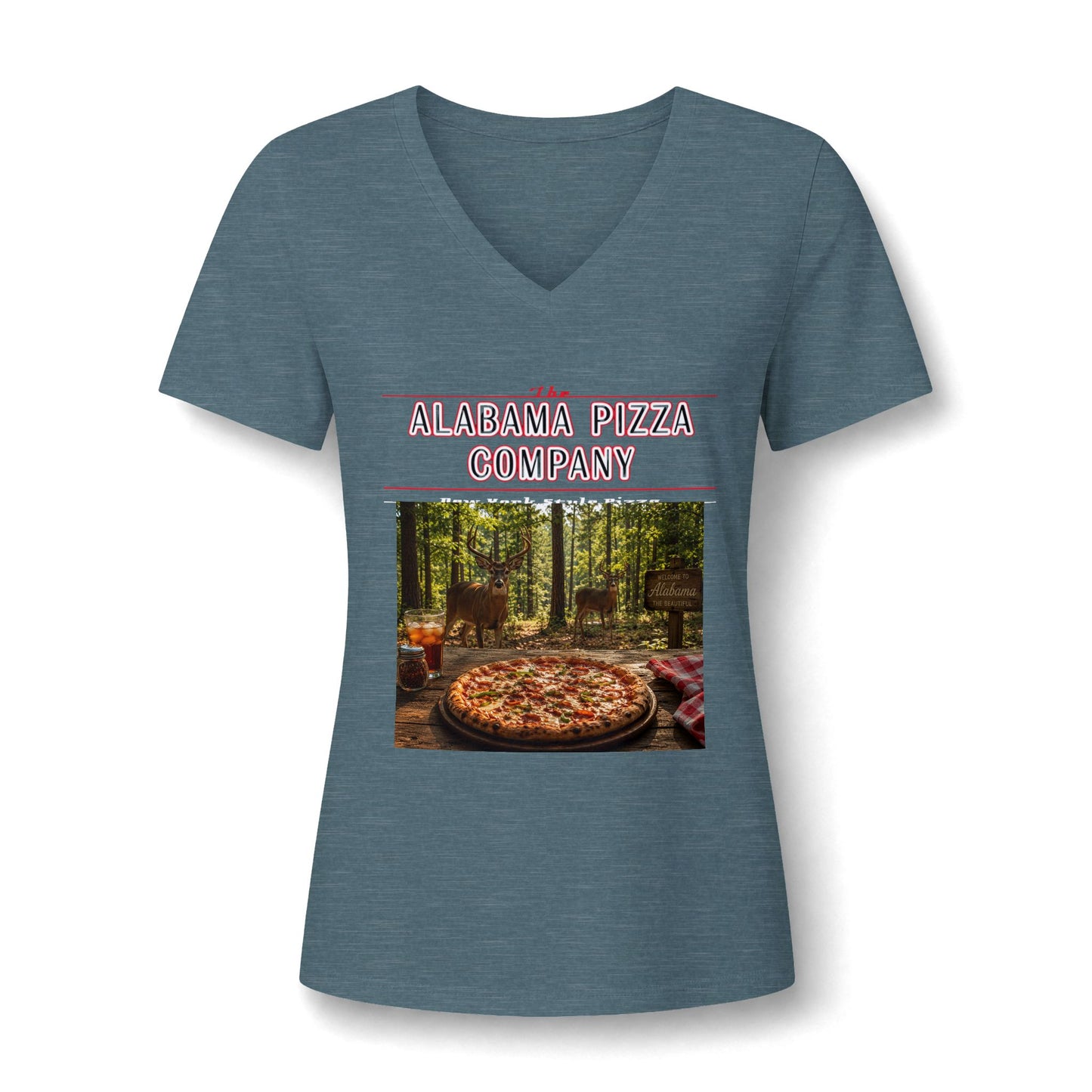 Pizza Company V-Neck Tee — Rustic Wood-Fired Pizza Photo Shirt