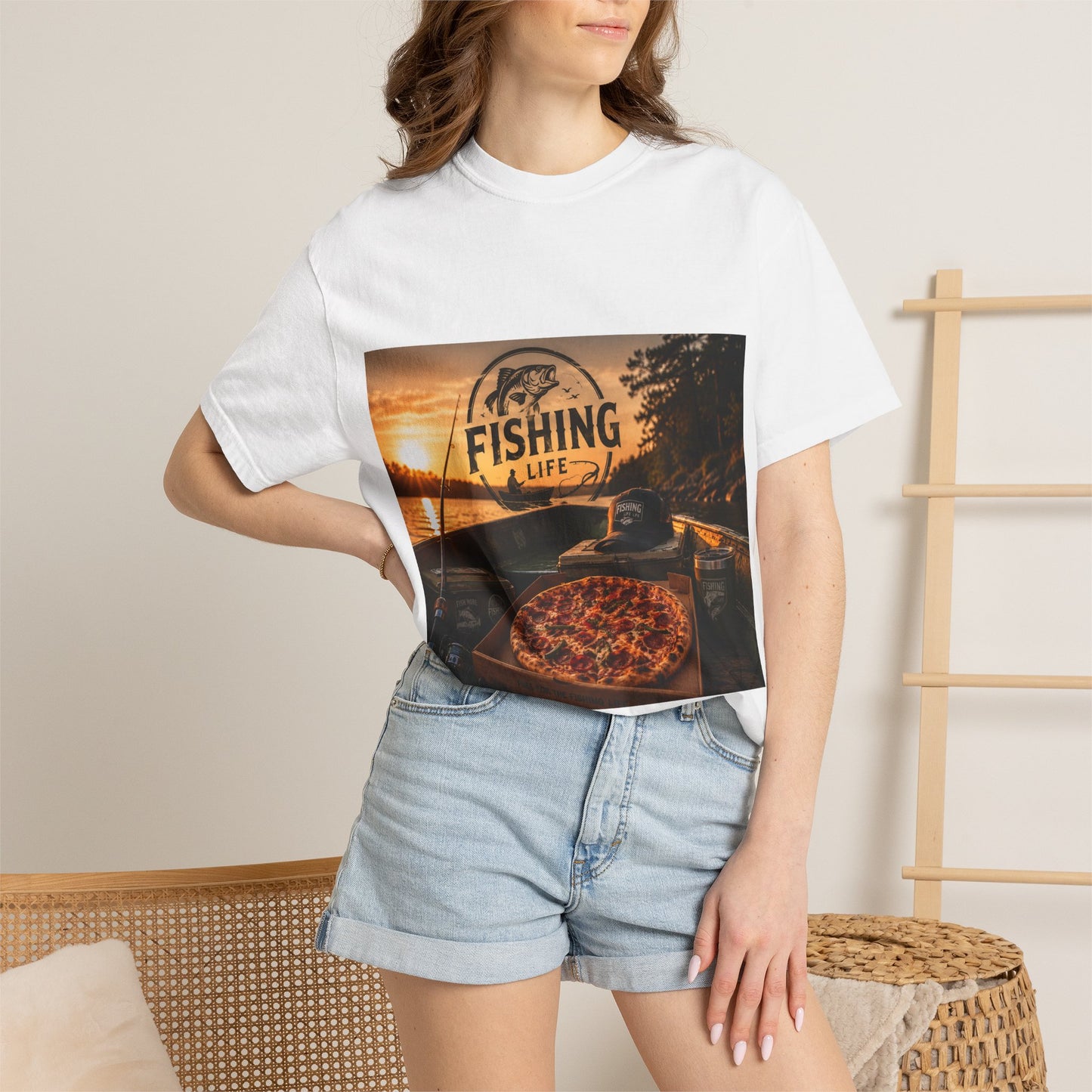 Fishing Life T-Shirt — Sunset Boat Pizza Graphic Tee