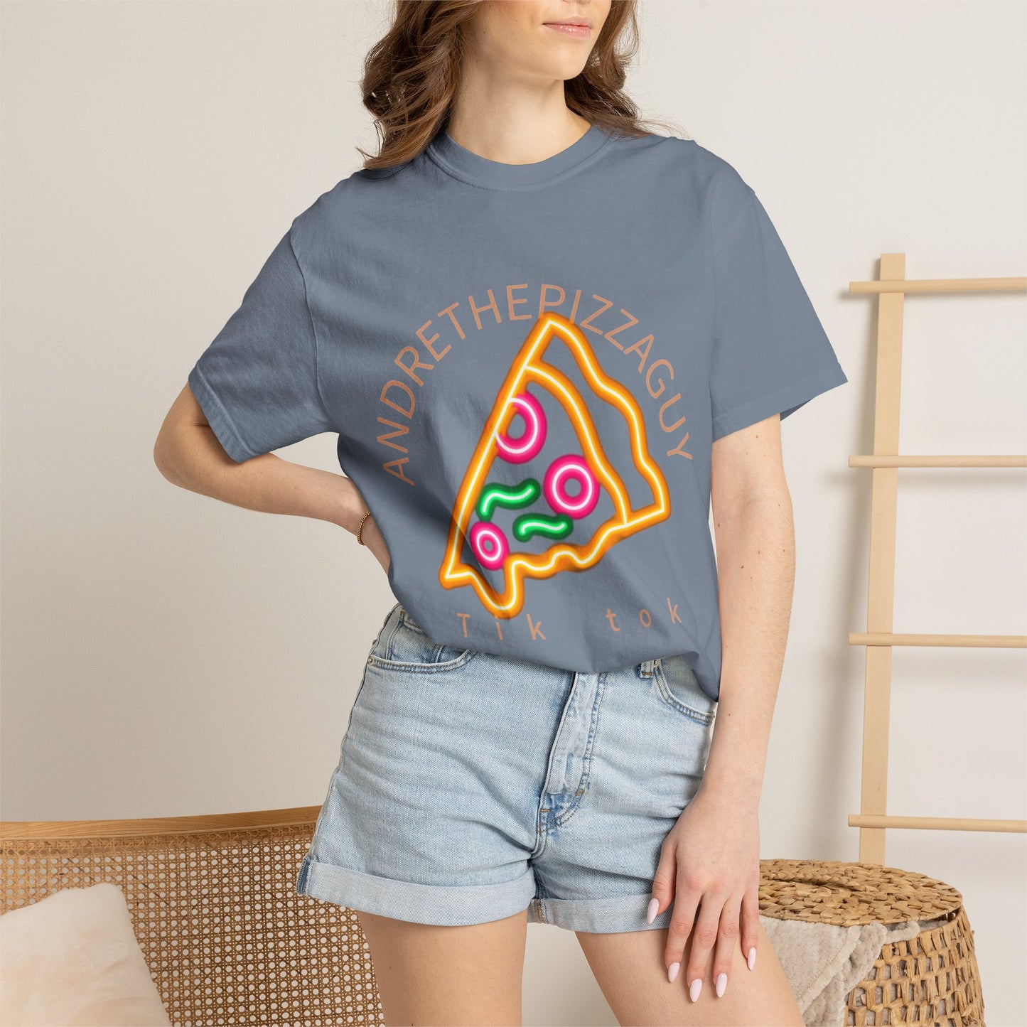 Pizza Slice Graphic T-Shirt – "ANDRETHEPIZZAGUY" Neon Design