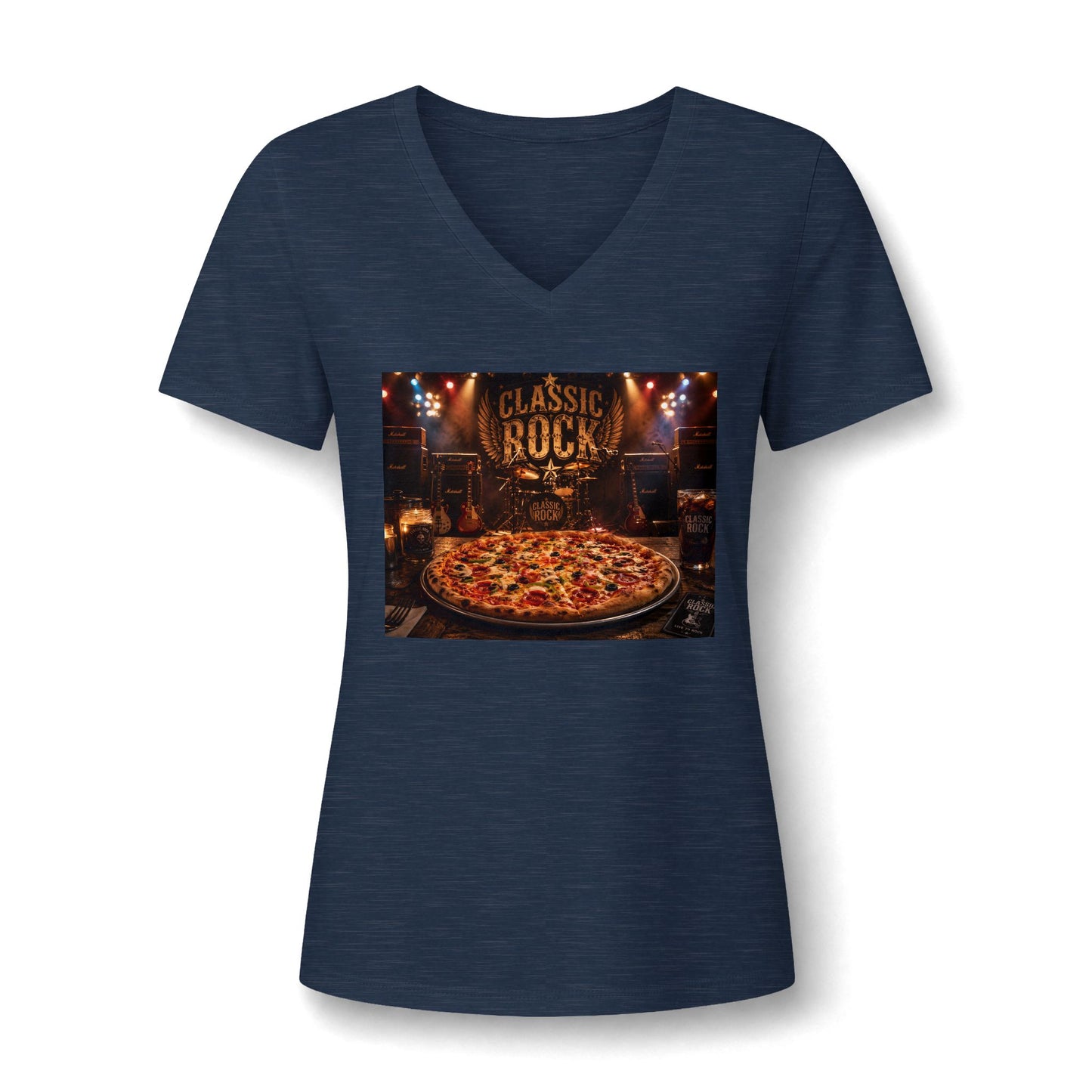 Classic Rock Pizza V-Neck Tee