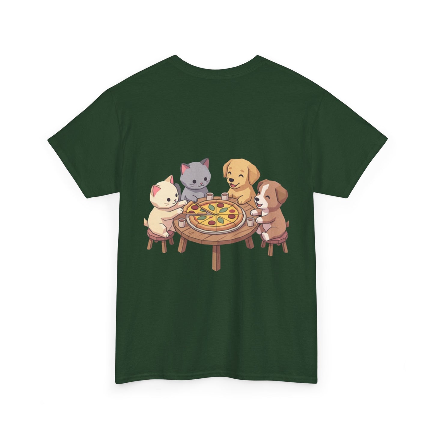 Pizza Party Crew Tee — Cute Cats & Dogs Sharing Pizza Graphic T-Shirt