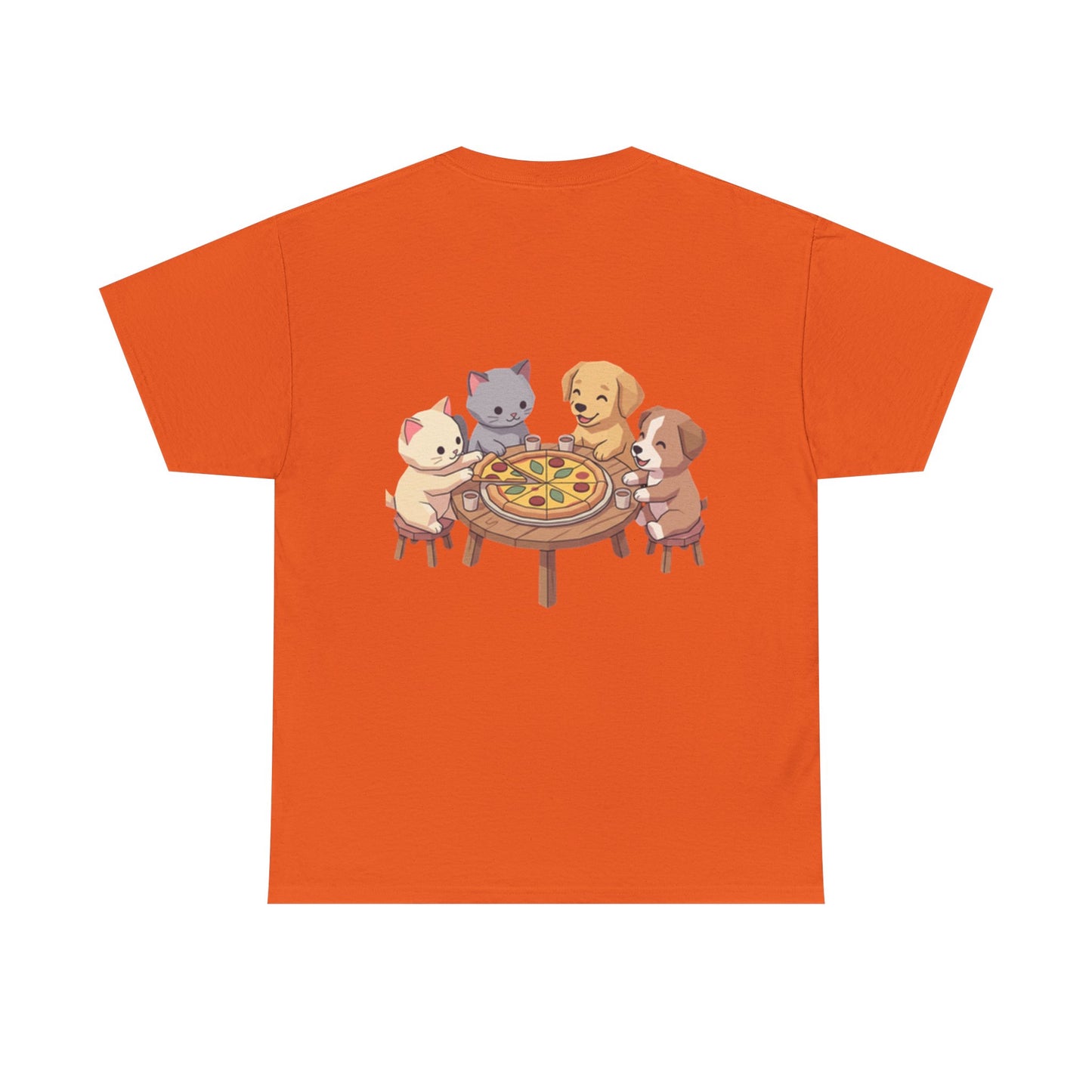 Pizza Party Crew Tee — Cute Cats & Dogs Sharing Pizza Graphic T-Shirt