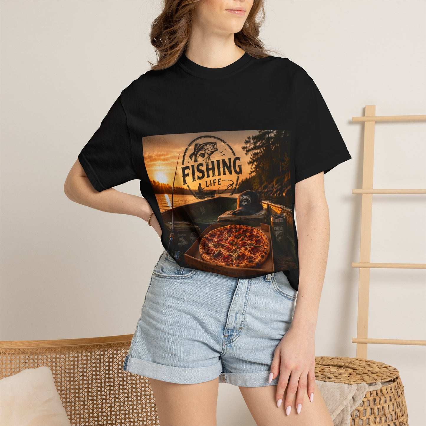 Fishing Life T-Shirt — Sunset Boat Pizza Graphic Tee