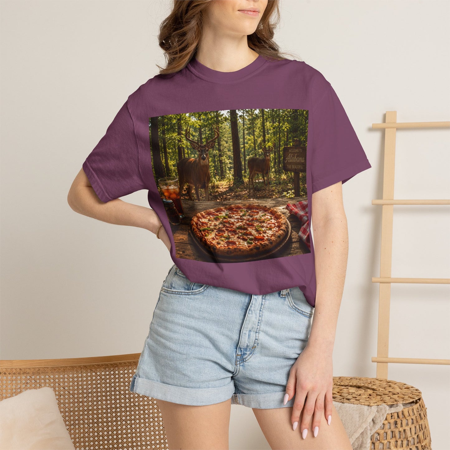 Pizza Picnic T‑Shirt — Forest Camping Pizza Scene