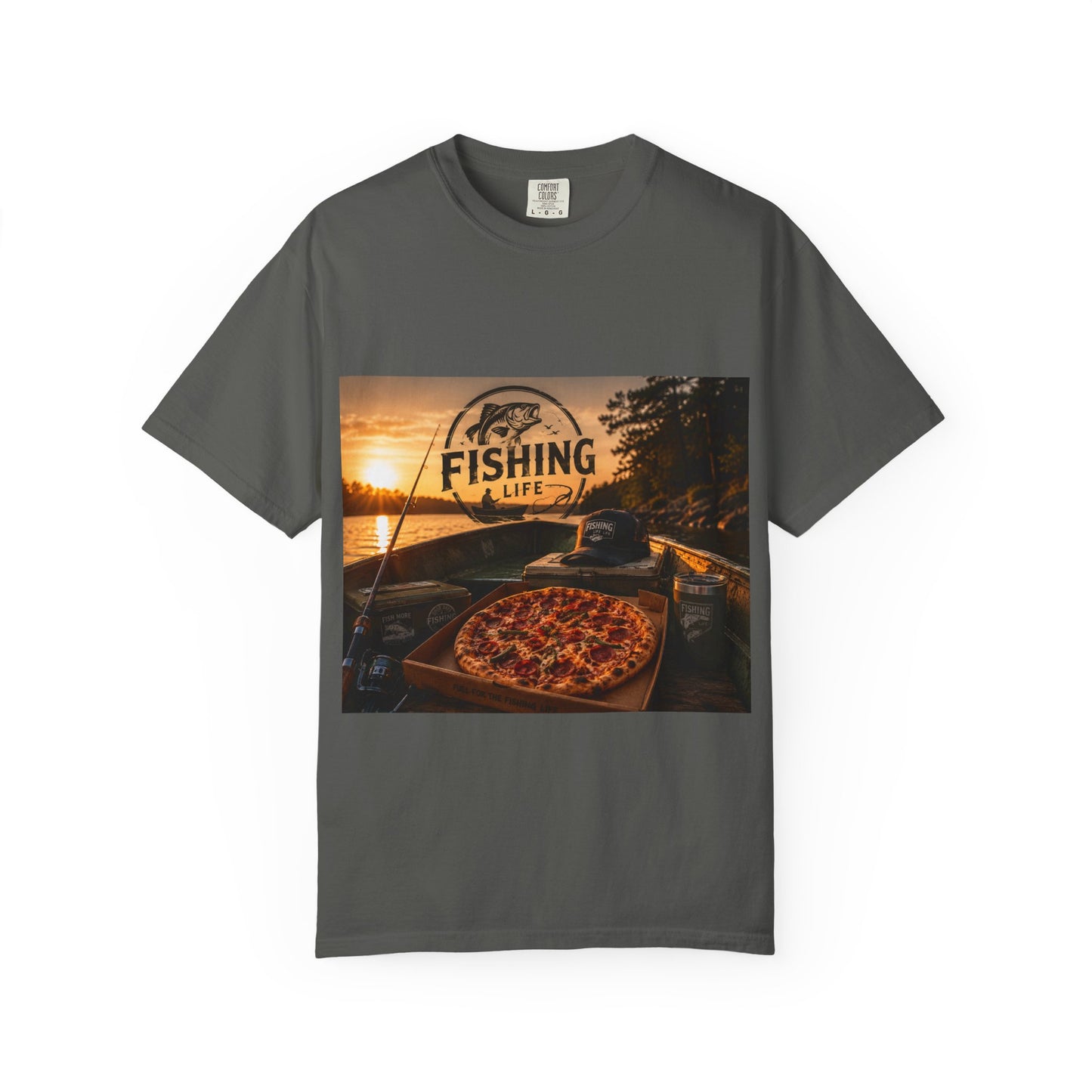 Fishing Life T-Shirt — Sunset Boat Pizza Graphic Tee
