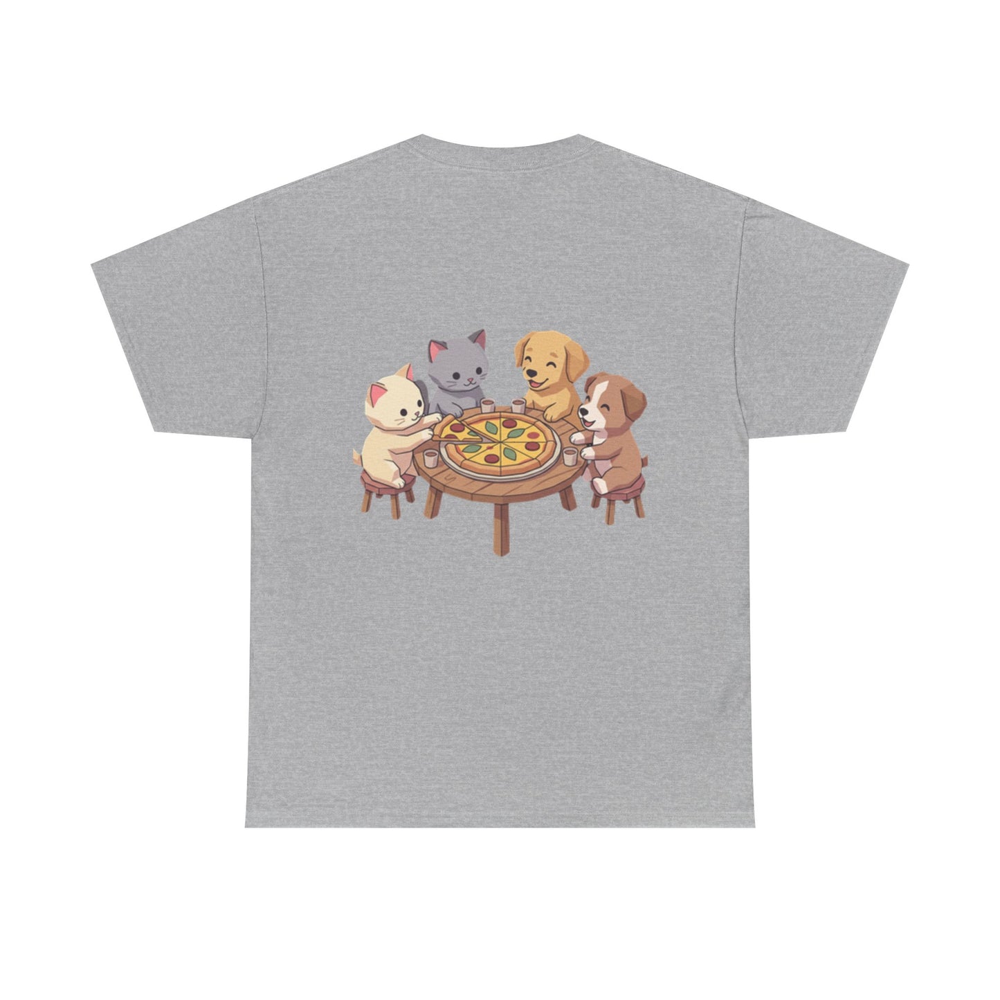 Pizza Party Crew Tee — Cute Cats & Dogs Sharing Pizza Graphic T-Shirt