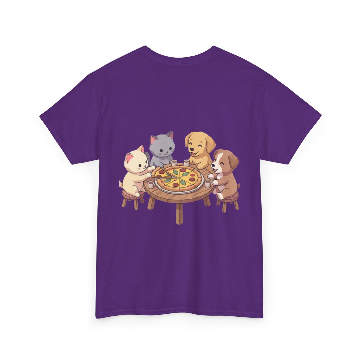 Pizza Party Crew Tee — Cute Cats & Dogs Sharing Pizza Graphic T-Shirt