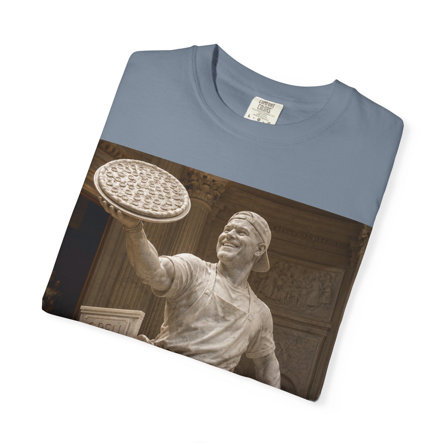 Pizza Statue Photo T-Shirt — Vintage Roman Sculpture Graphic Tee