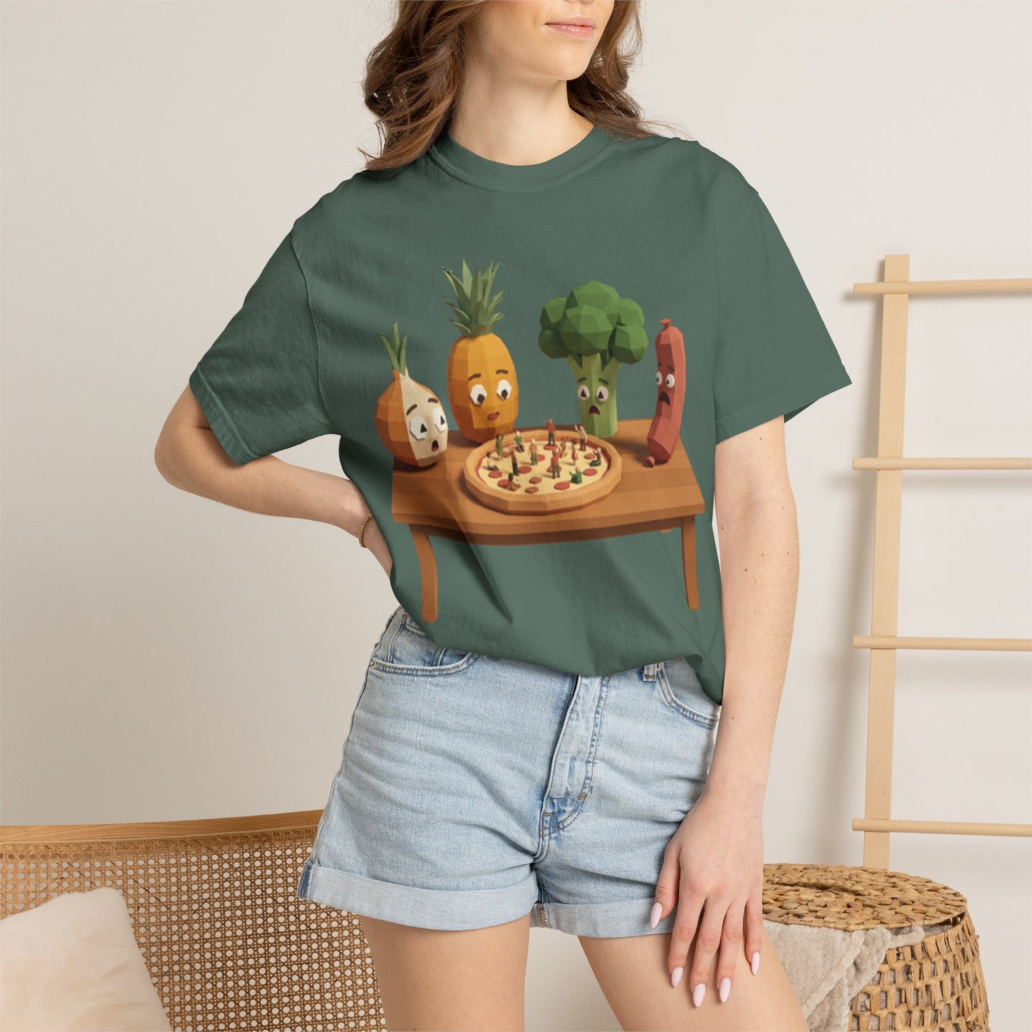 Pizza Night Veggie T-Shirt — Cute Cartoon Pineapple, Broccoli & Friends