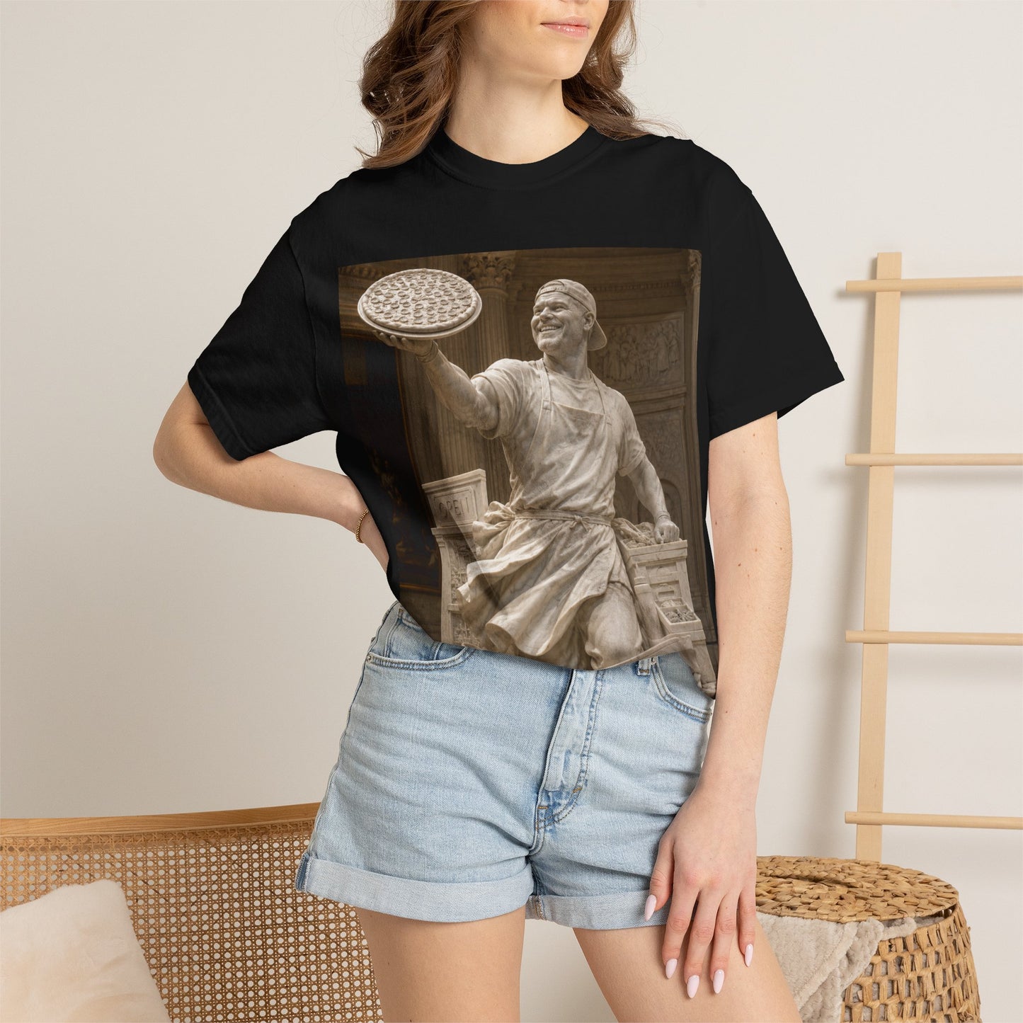 Pizza Statue Photo T-Shirt — Vintage Roman Sculpture Graphic Tee