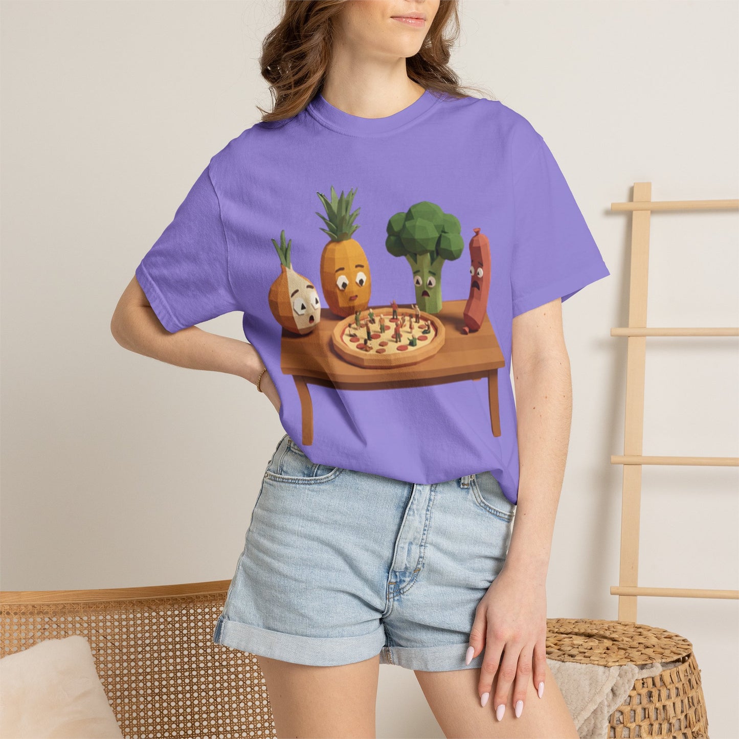 Pizza Night Veggie T-Shirt — Cute Cartoon Pineapple, Broccoli & Friends