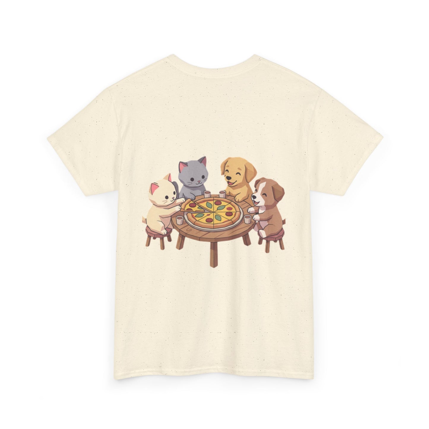 Pizza Party Crew Tee — Cute Cats & Dogs Sharing Pizza Graphic T-Shirt