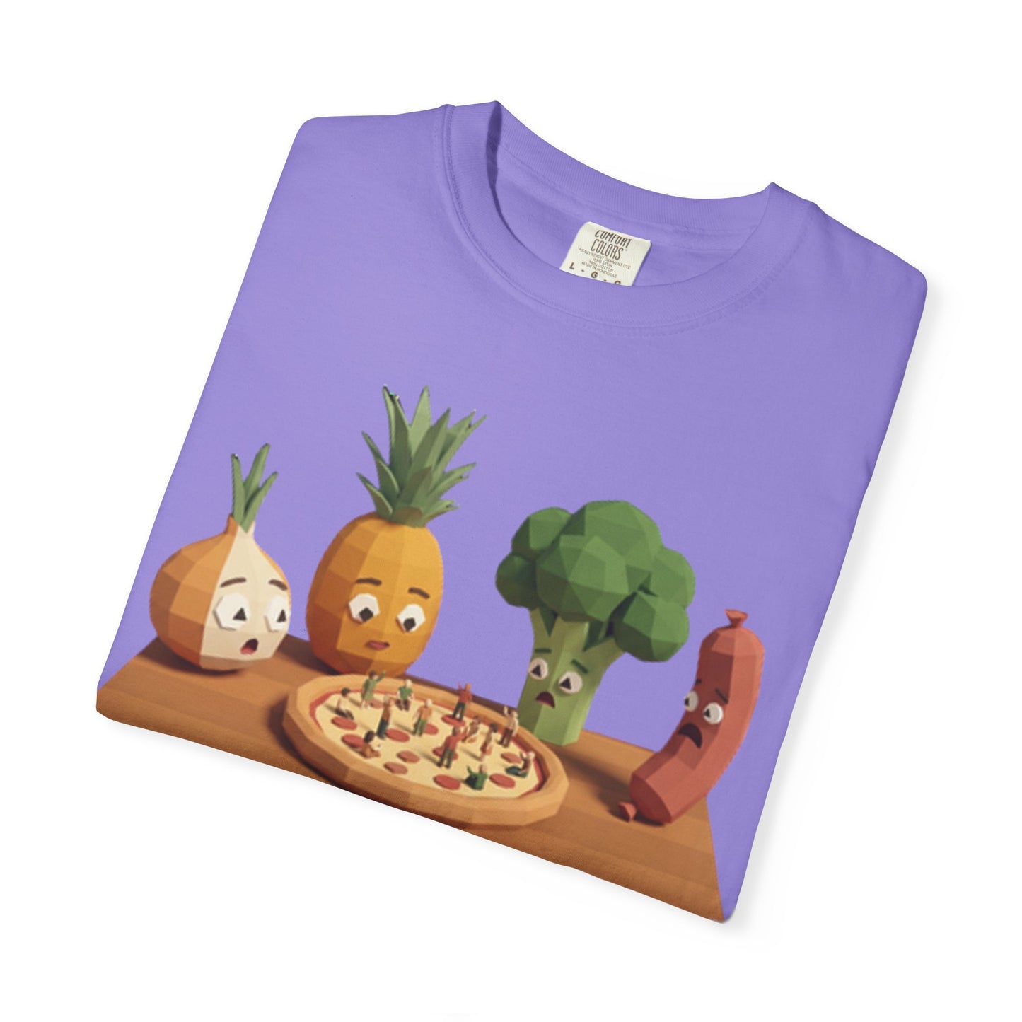 Pizza Night Veggie T-Shirt — Cute Cartoon Pineapple, Broccoli & Friends