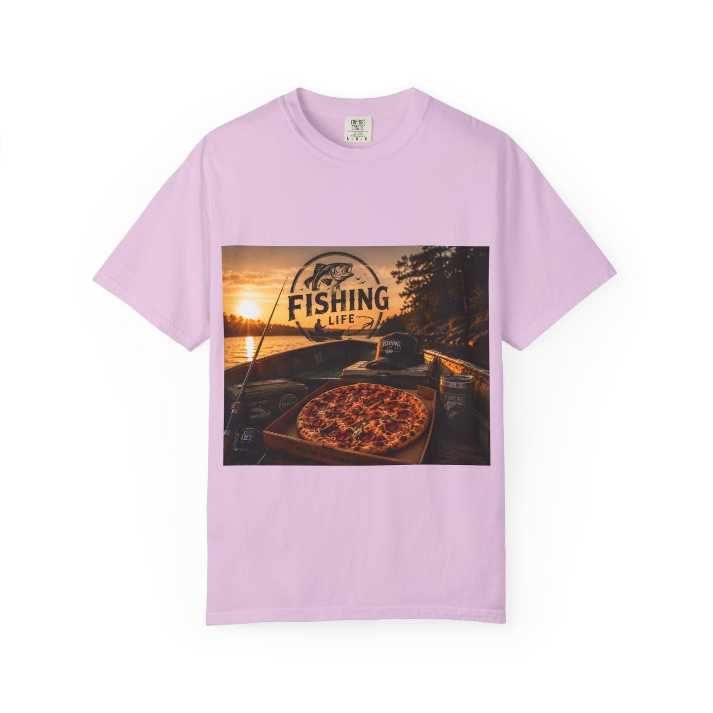 Fishing Life T-Shirt — Sunset Boat Pizza Graphic Tee