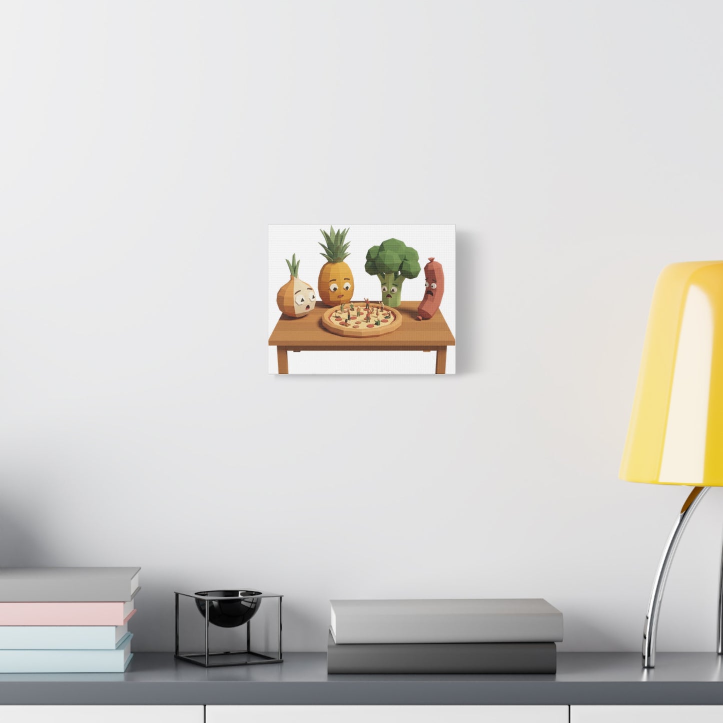 Canvas Wall Art - Funny Polygon Veggies and Pizza Illustration